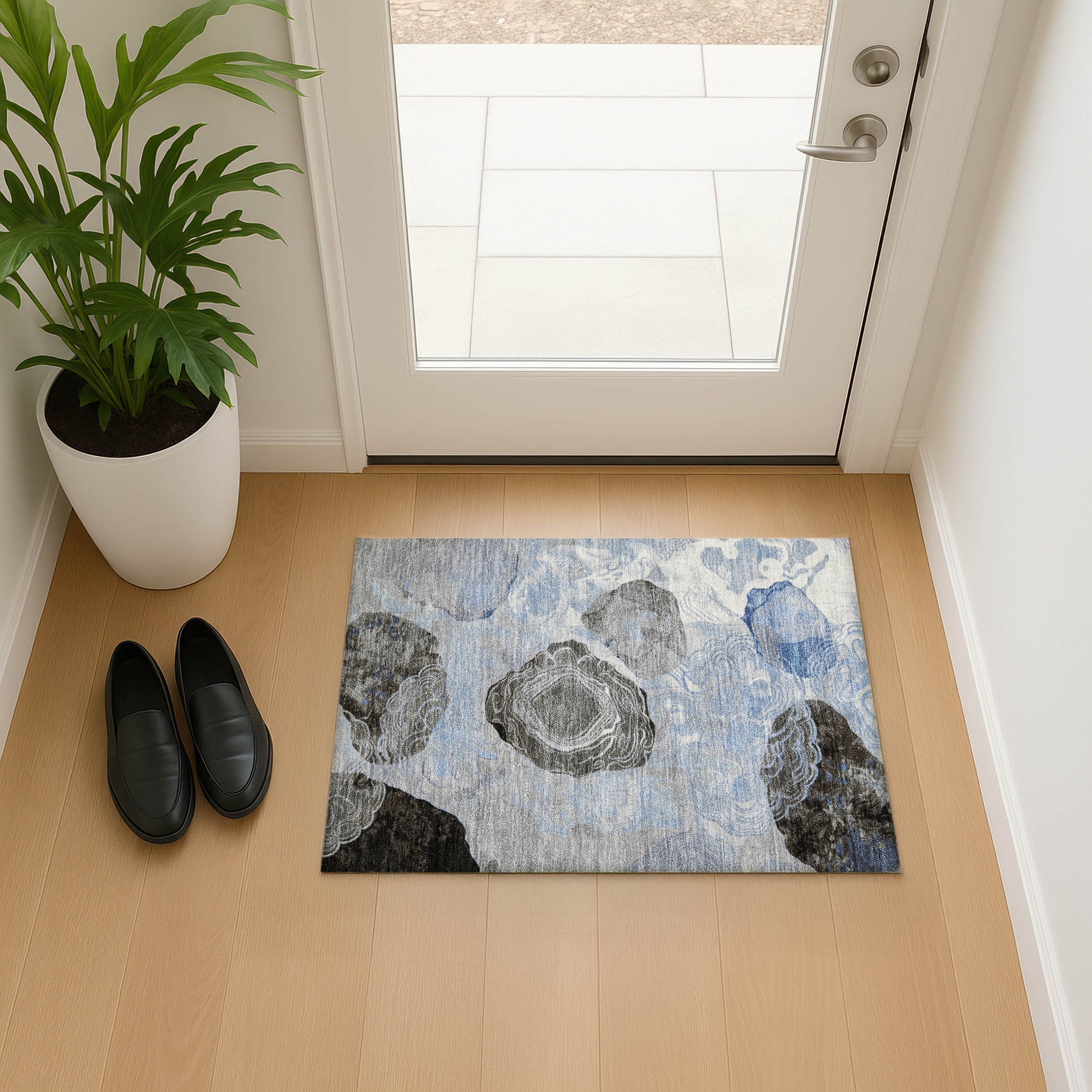 Baku Machine Washable Transitional Sky Blue Rug 1'8" x 2'6" #shape_Rectangle