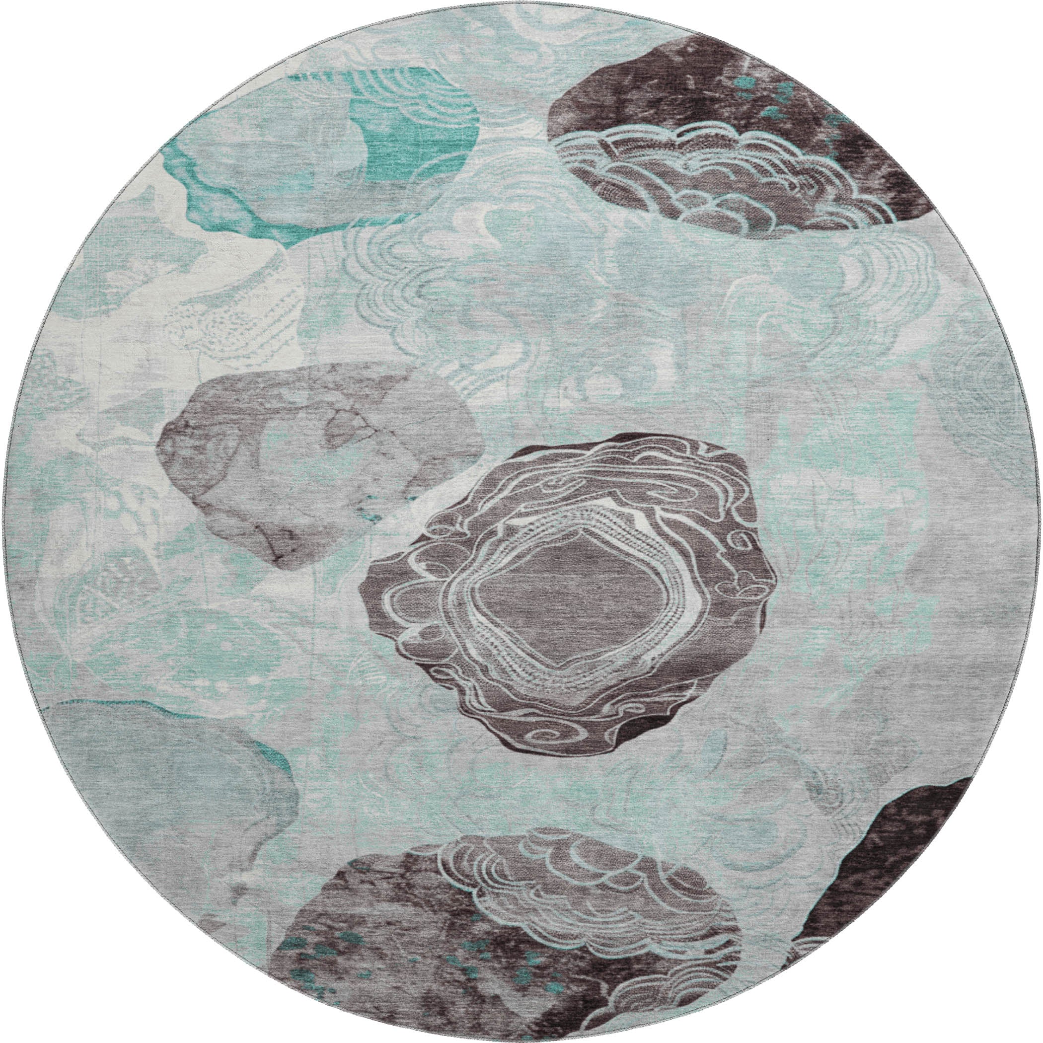 Baku Machine Washable Transitional Teal Rug 8' x 8' #shape_Round
