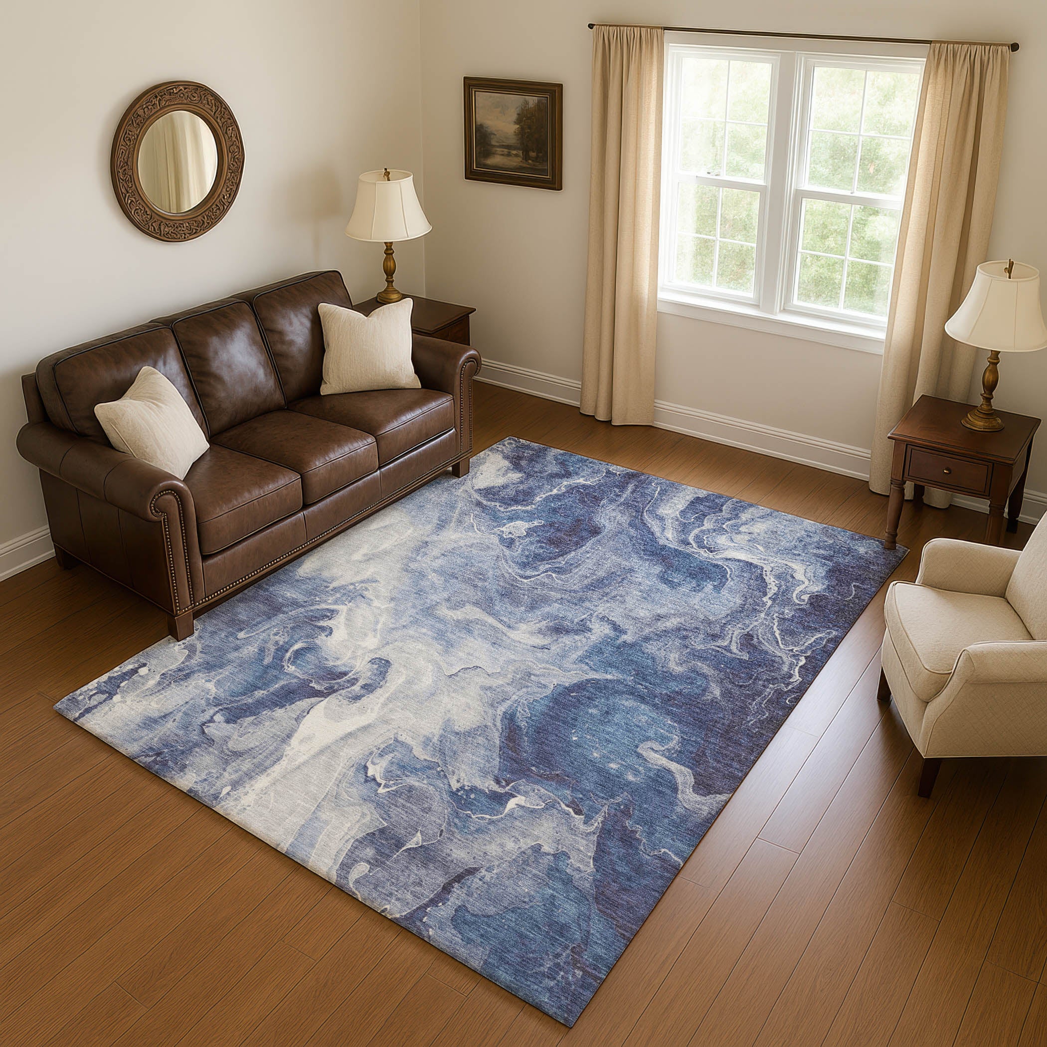 Chiang Mai Machine Washable Transitional Blue Rug 2'6" x 3'10" #shape_Rectangle