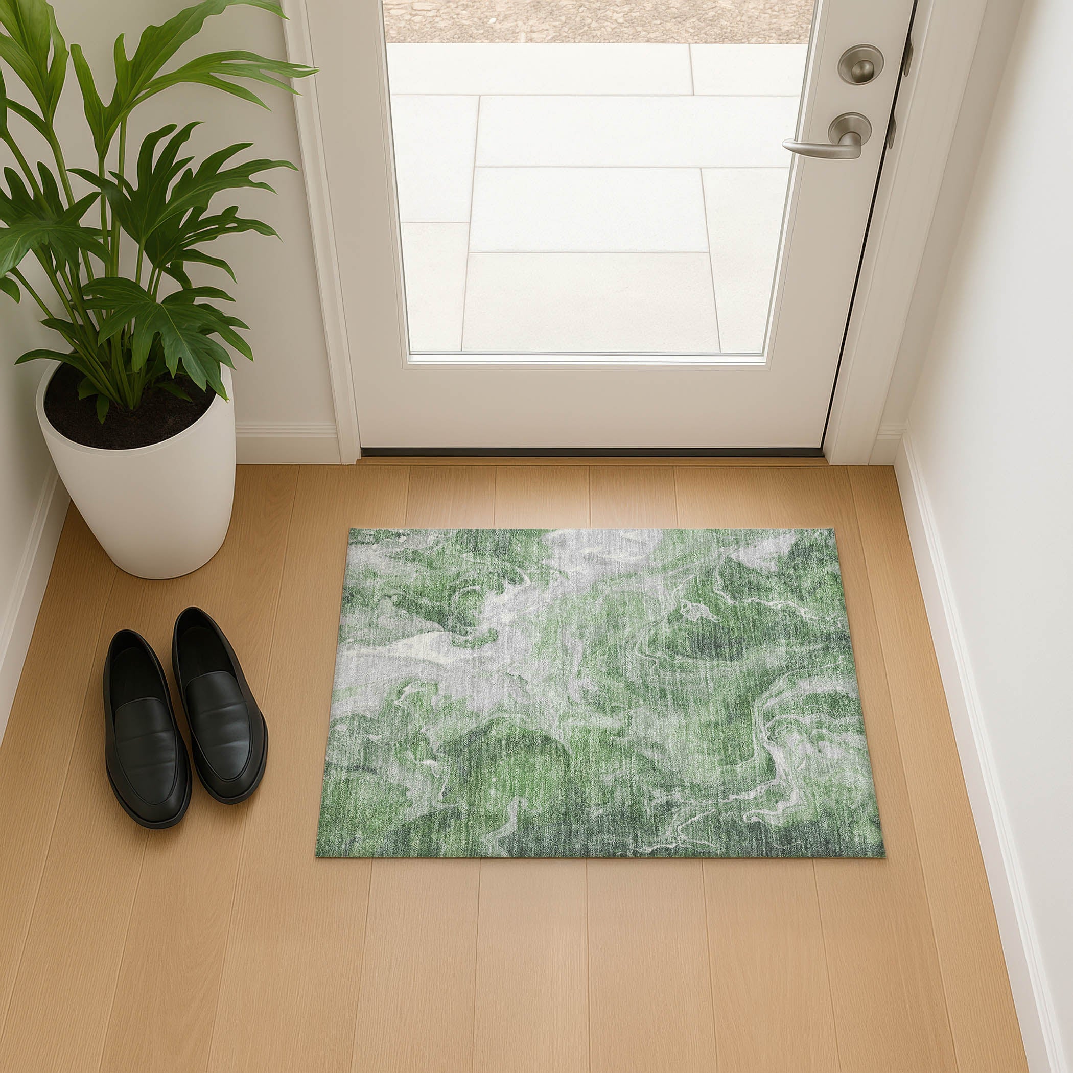 Chiang Mai Machine Washable Transitional Green Rug 1'8" x 2'6" #shape_Rectangle