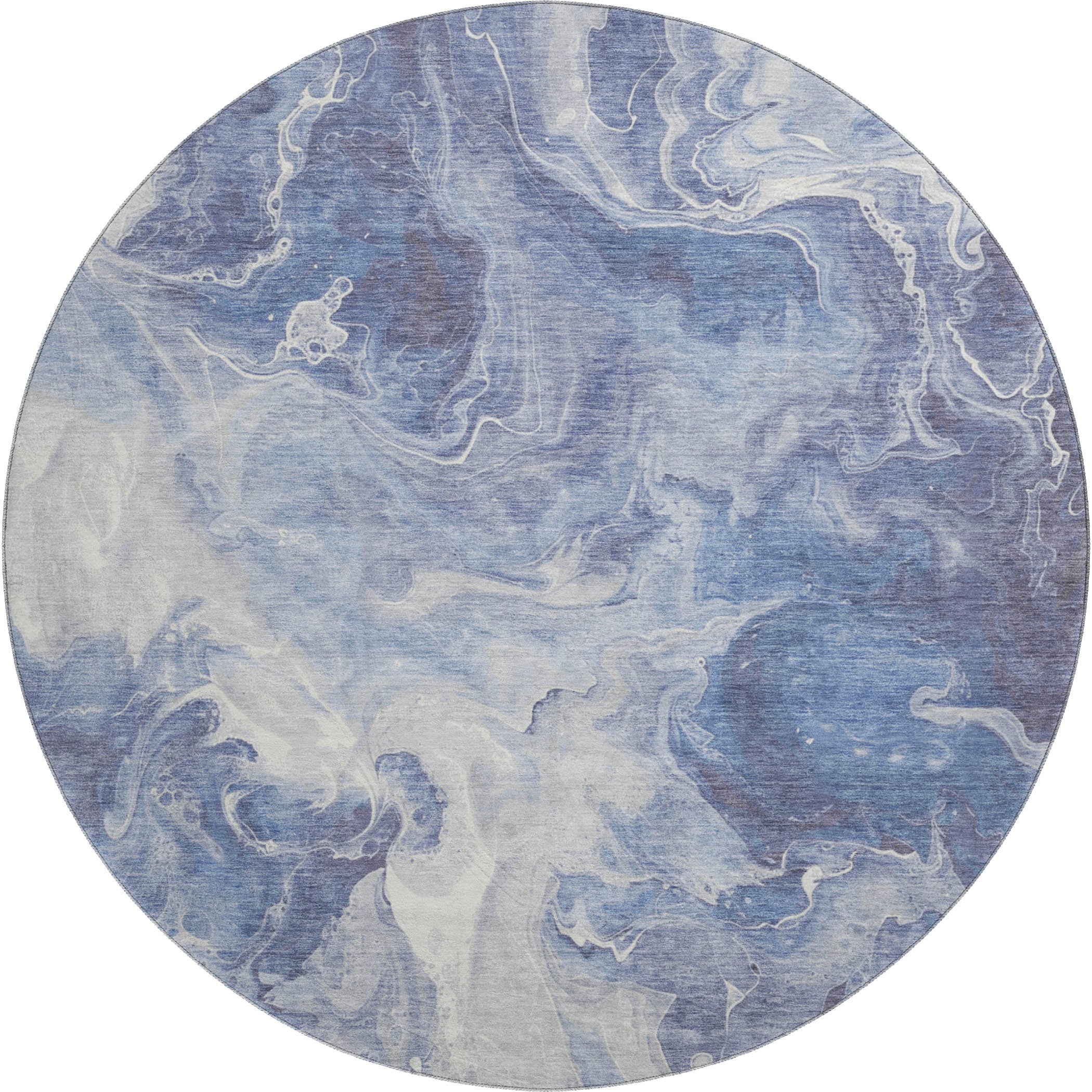 Chiang Mai Machine Washable Transitional Navy Blue Rug 8' x 8' #shape_Round
