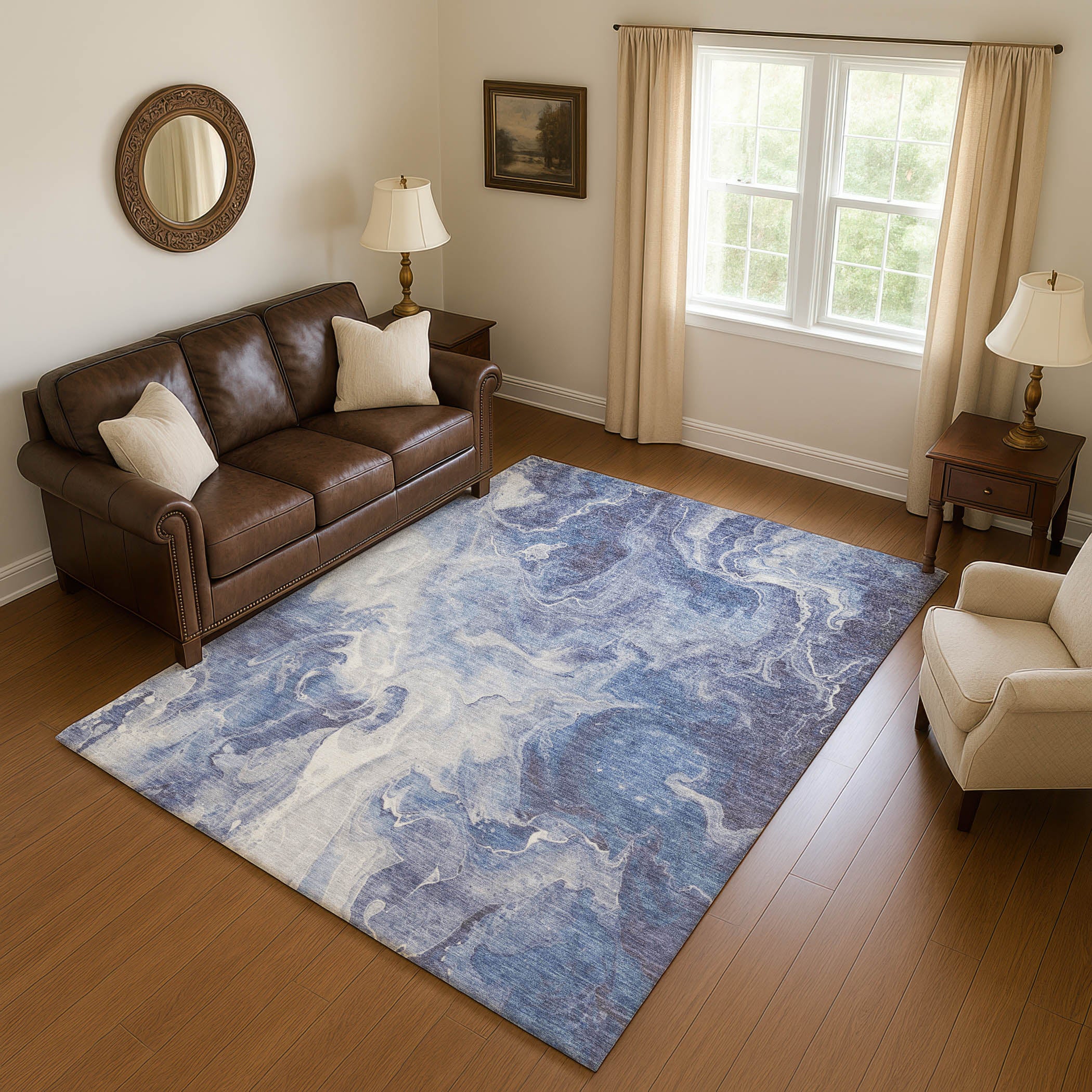 Chiang Mai Machine Washable Transitional Navy Blue Rug 2'6" x 3'10" #shape_Rectangle