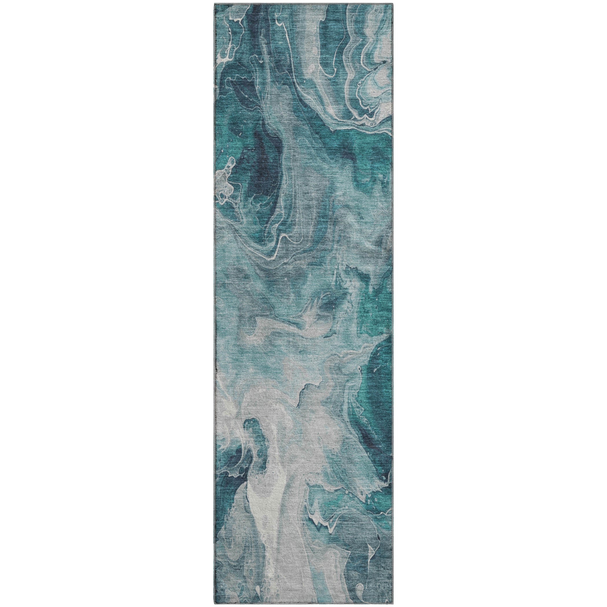 Chiang Mai Machine Washable Transitional Teal Rug 2'3" x 7'6" #shape_Runner