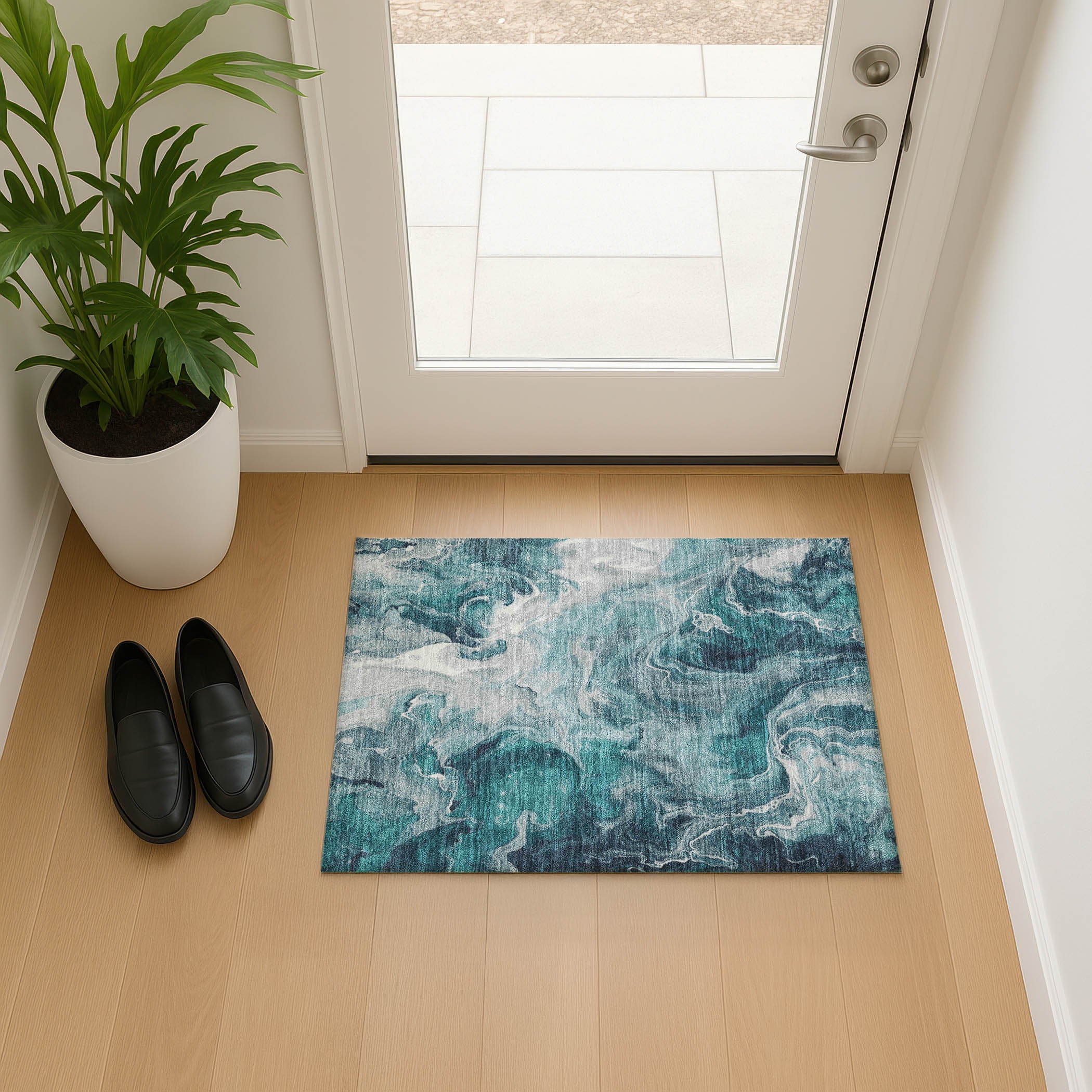 Chiang Mai Machine Washable Transitional Teal Rug 1'8" x 2'6" #shape_Rectangle