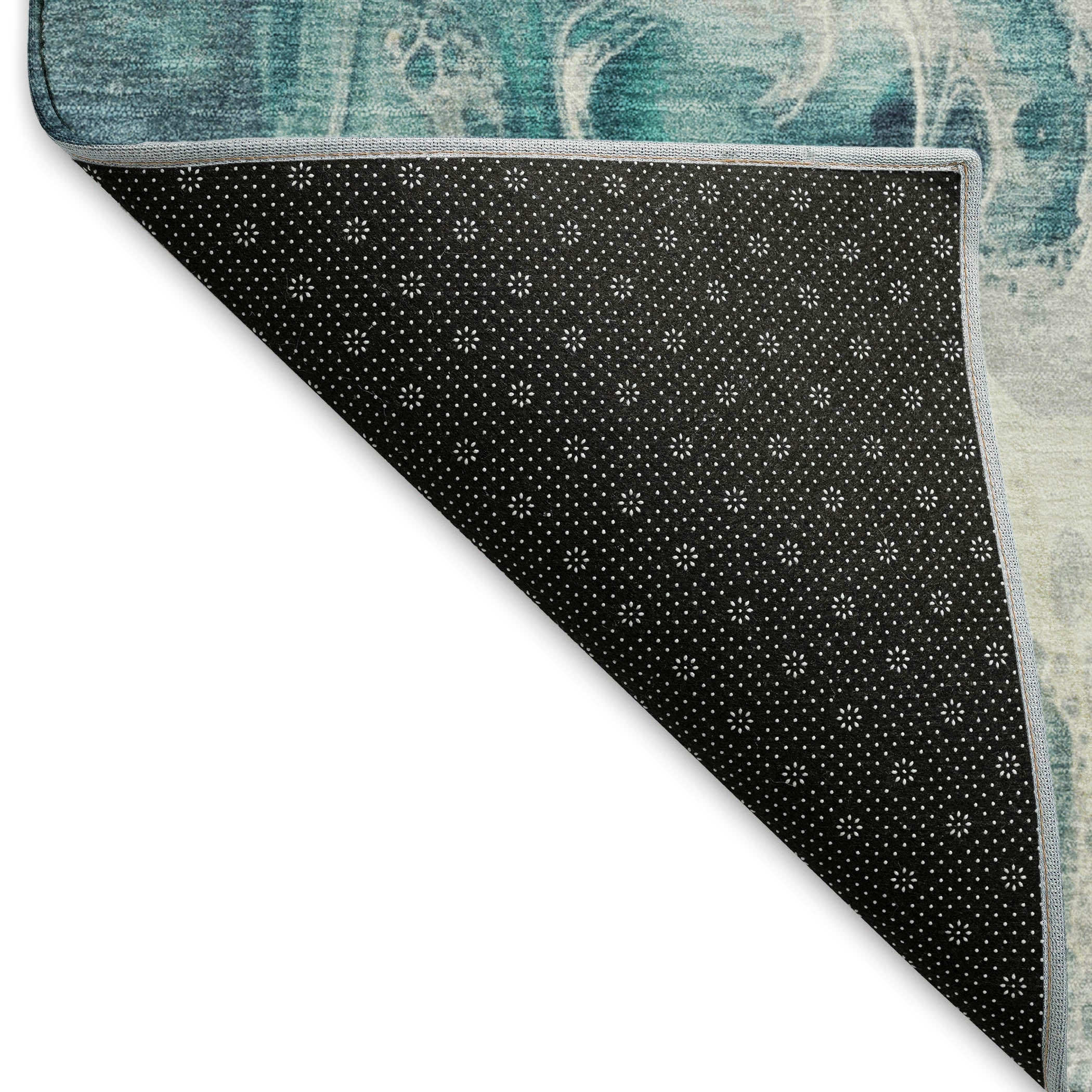 Chiang Mai Machine Washable Transitional Teal Rug 1'8" x 2'6" #shape_Rectangle
