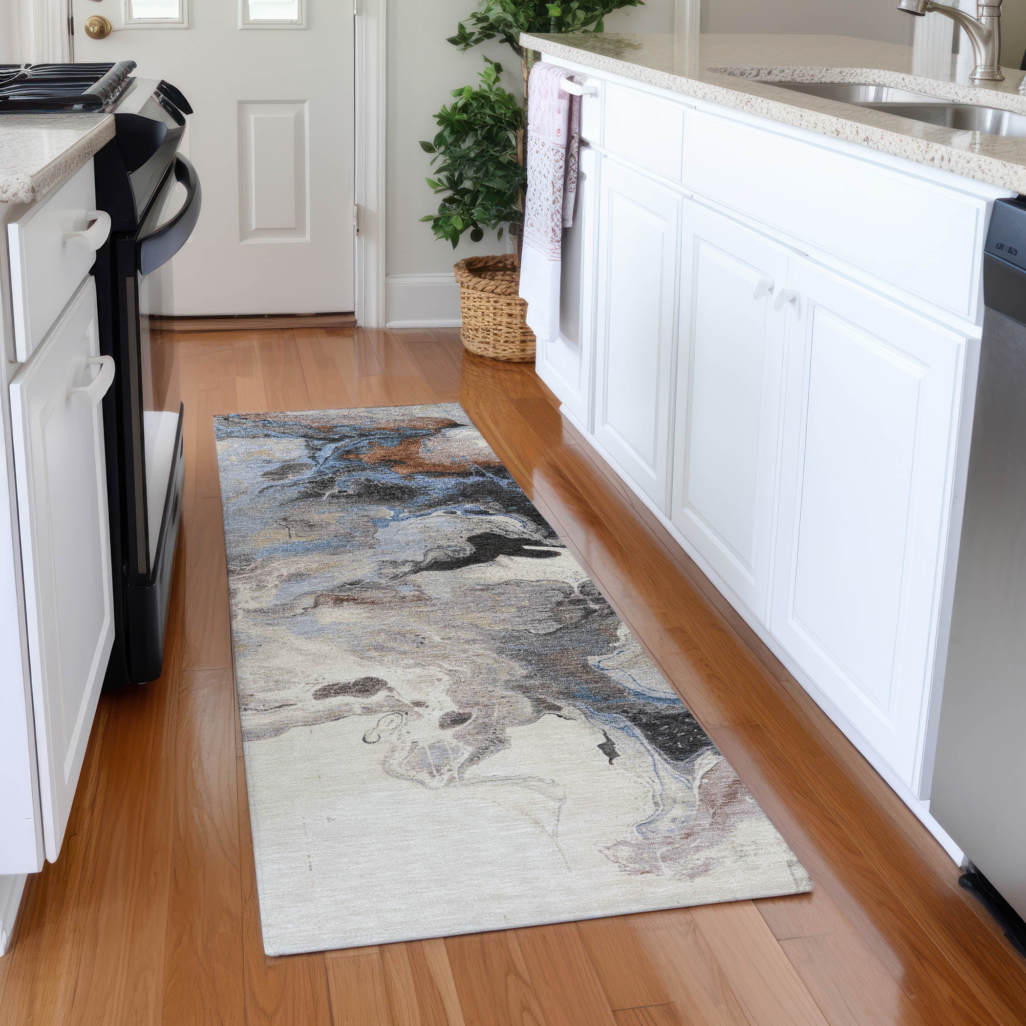 Split Machine Washable Transitional Beige Brown Rug 2'3" x 7'6" #shape_Runner