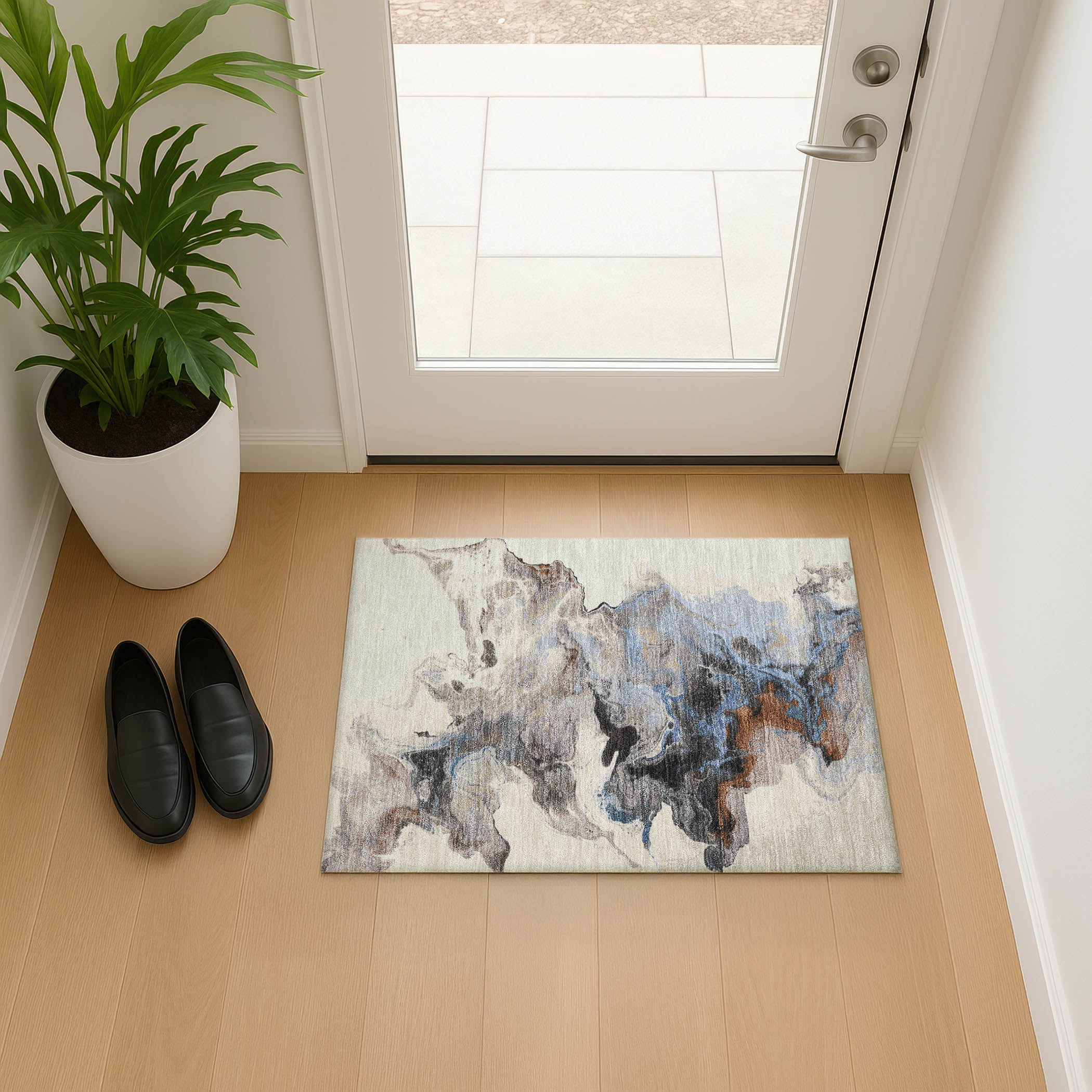 Split Machine Washable Transitional Beige Brown Rug 1'8" x 2'6" #shape_Rectangle