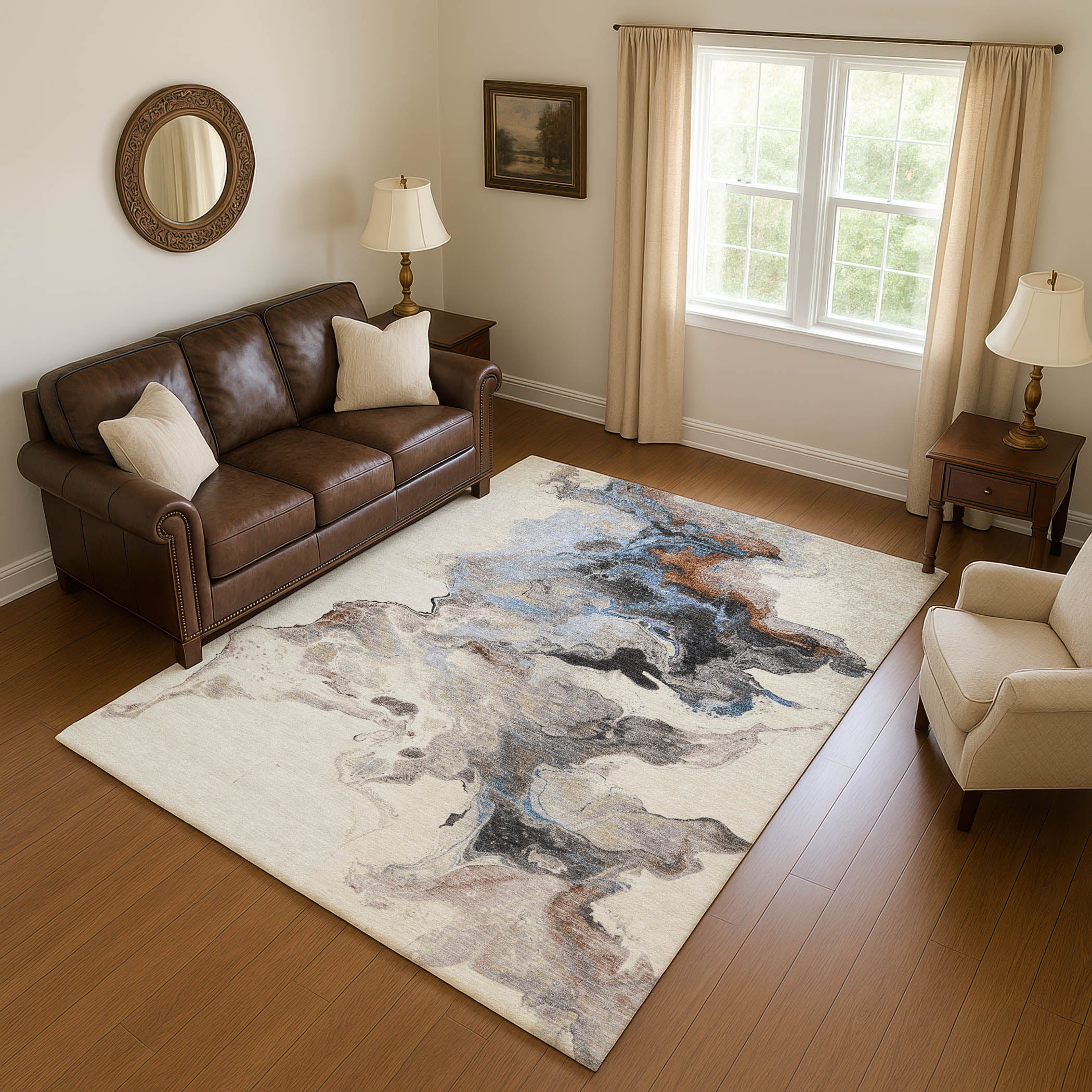 Split Machine Washable Transitional Beige Brown Rug 2'6" x 3'10" #shape_Rectangle