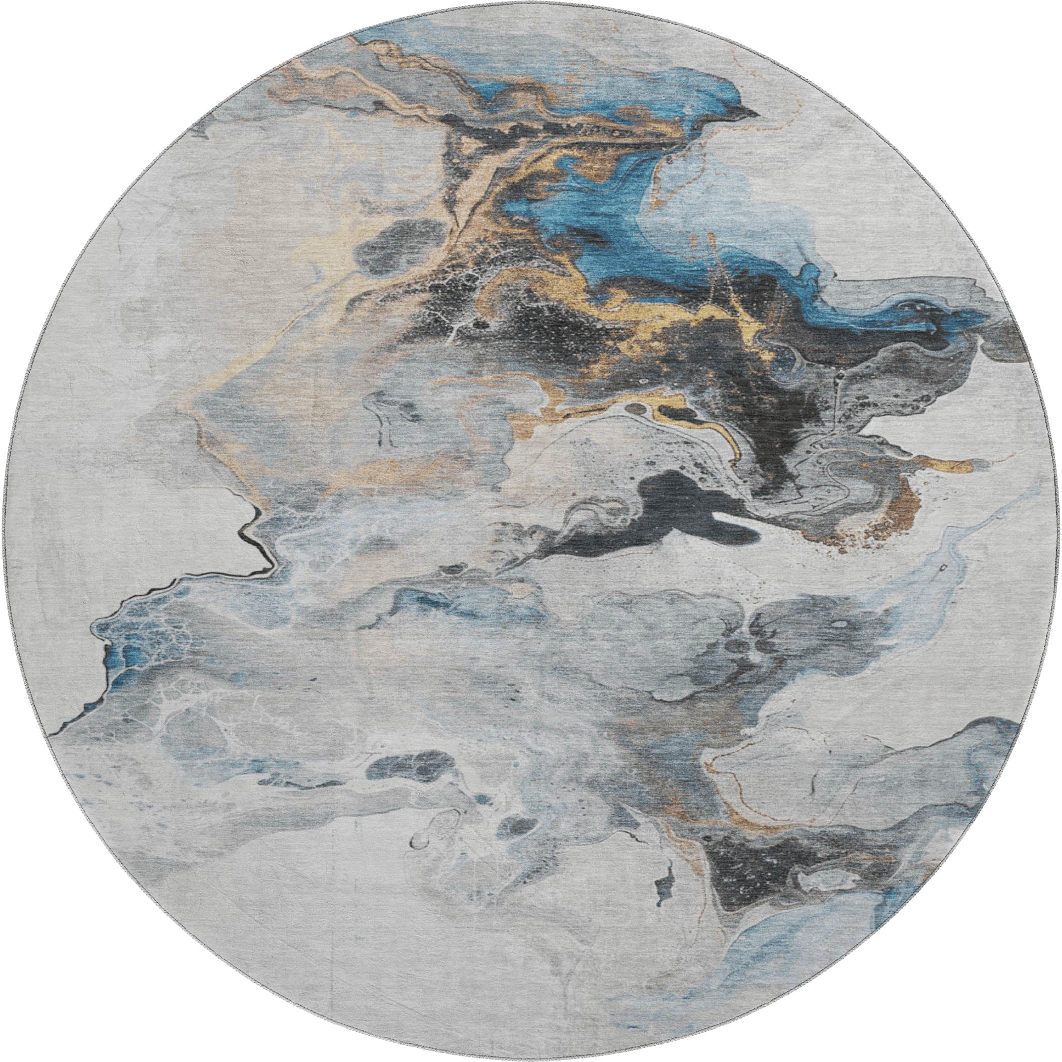 Split Machine Washable Transitional Gray Rug 8' x 8' #shape_Round