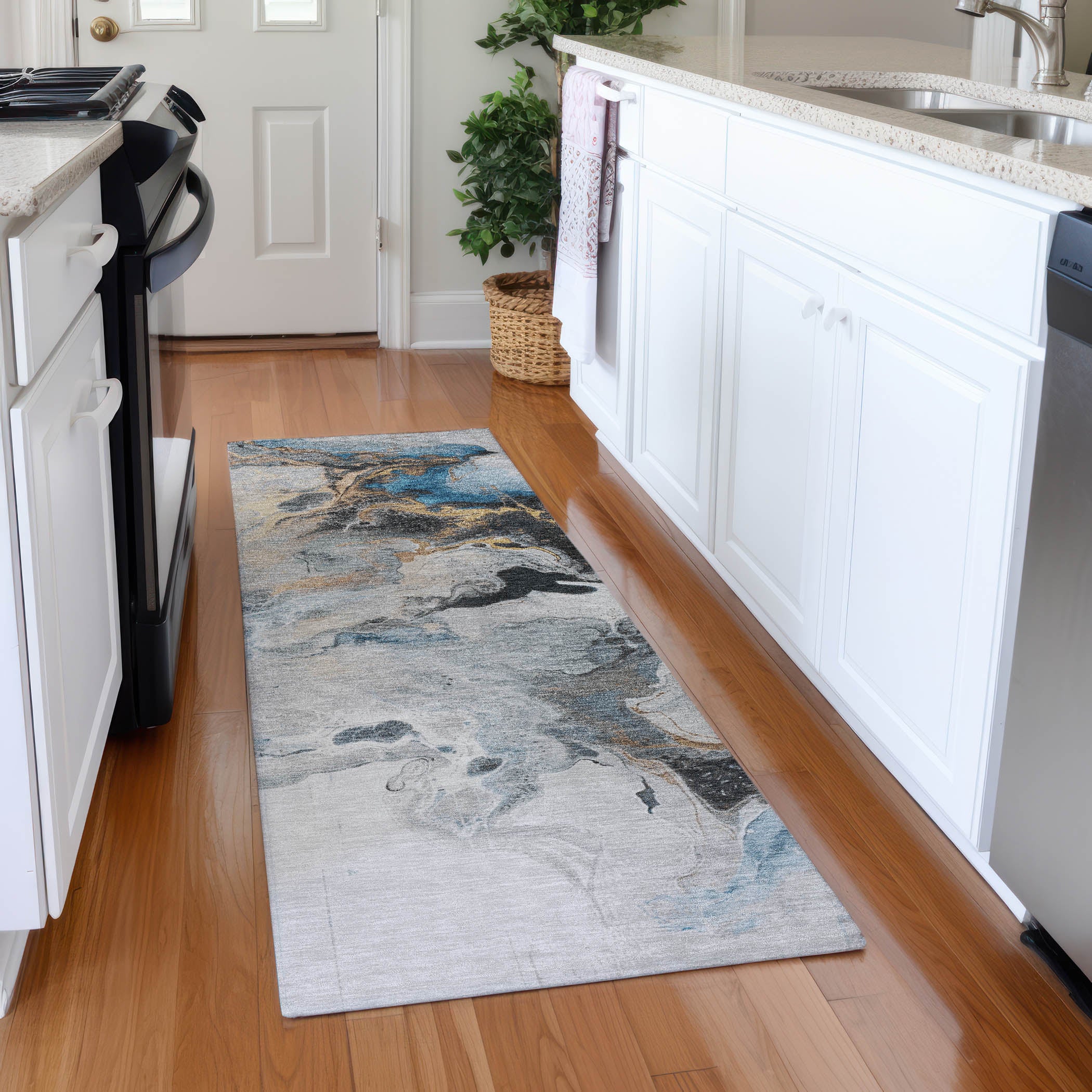 Split Machine Washable Transitional Gray Rug 2'3" x 7'6" #shape_Runner