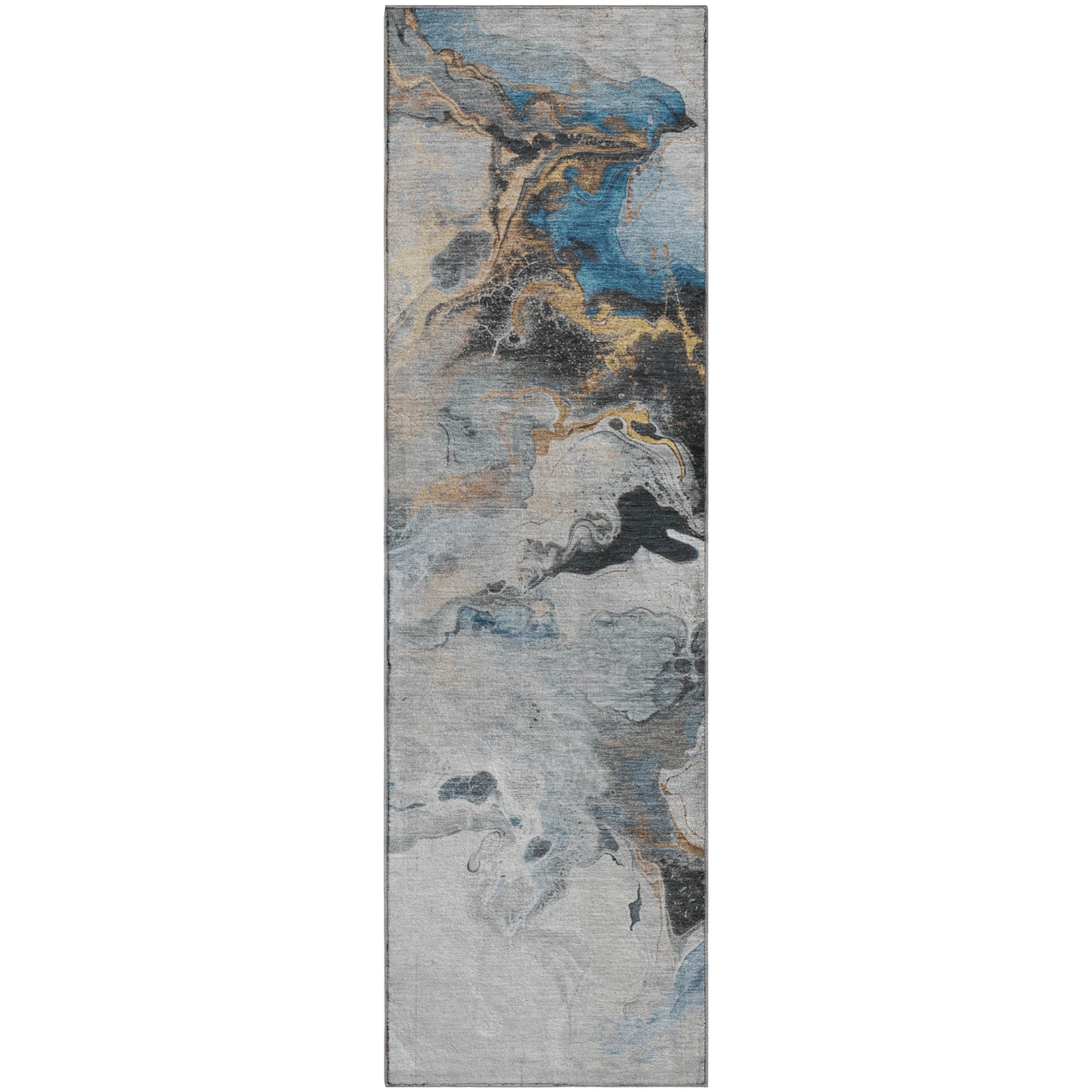Split Machine Washable Transitional Gray Rug 2'3" x 7'6" #shape_Runner