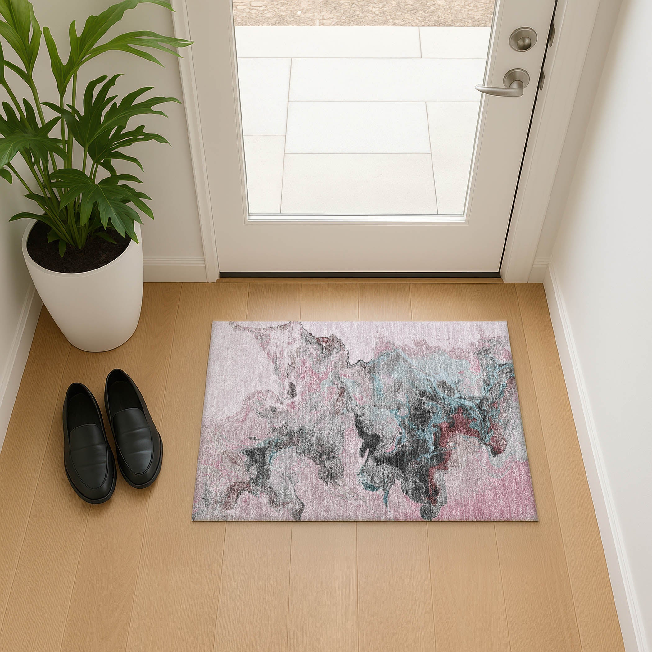 Split Machine Washable Transitional Pink Rug 1'8" x 2'6" #shape_Rectangle