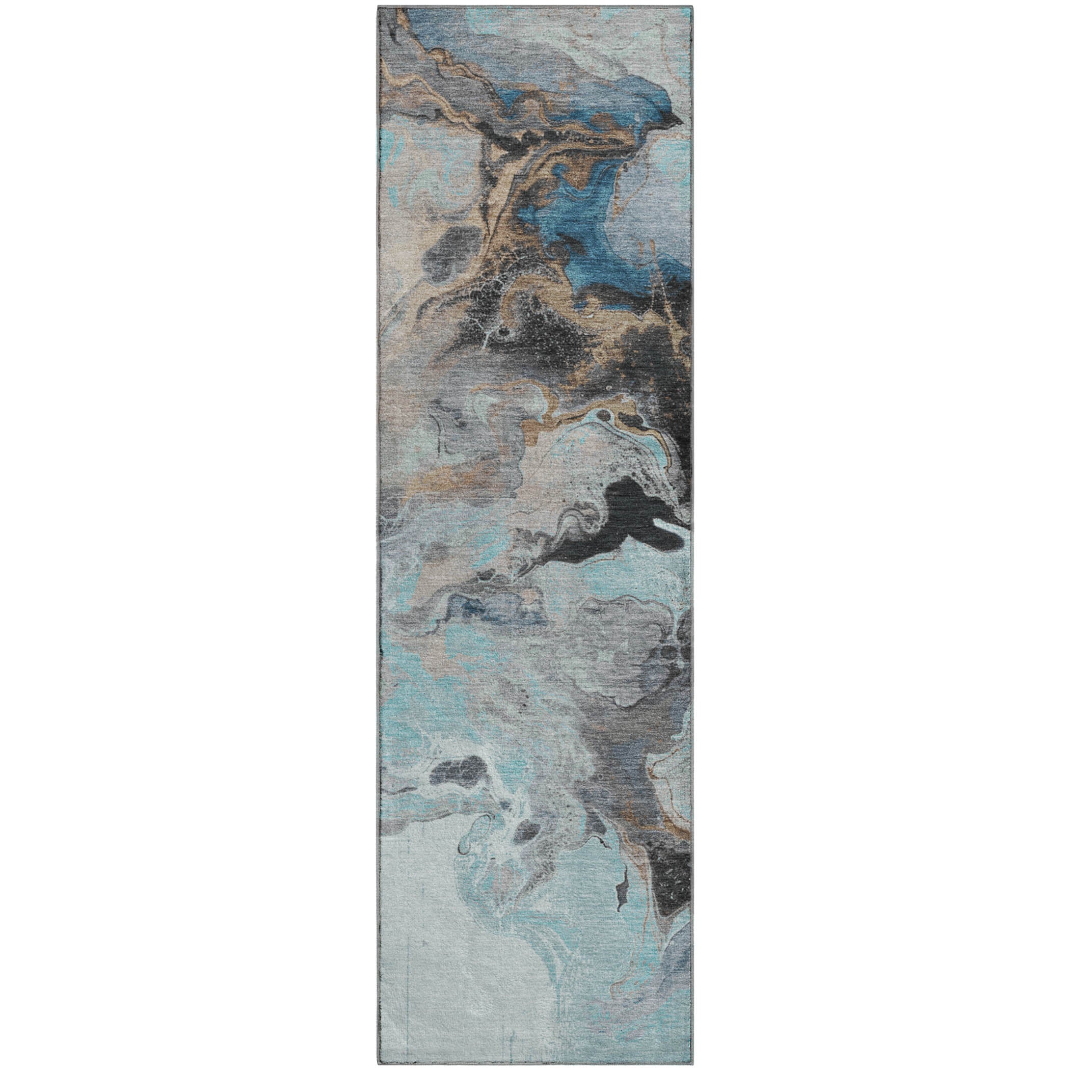 Split Machine Washable Transitional Teal Rug 2'3" x 7'6" #shape_Runner