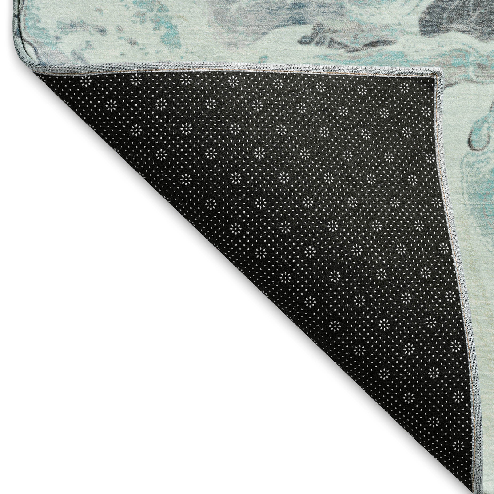 Split Machine Washable Transitional Teal Rug 1'8" x 2'6" #shape_Rectangle