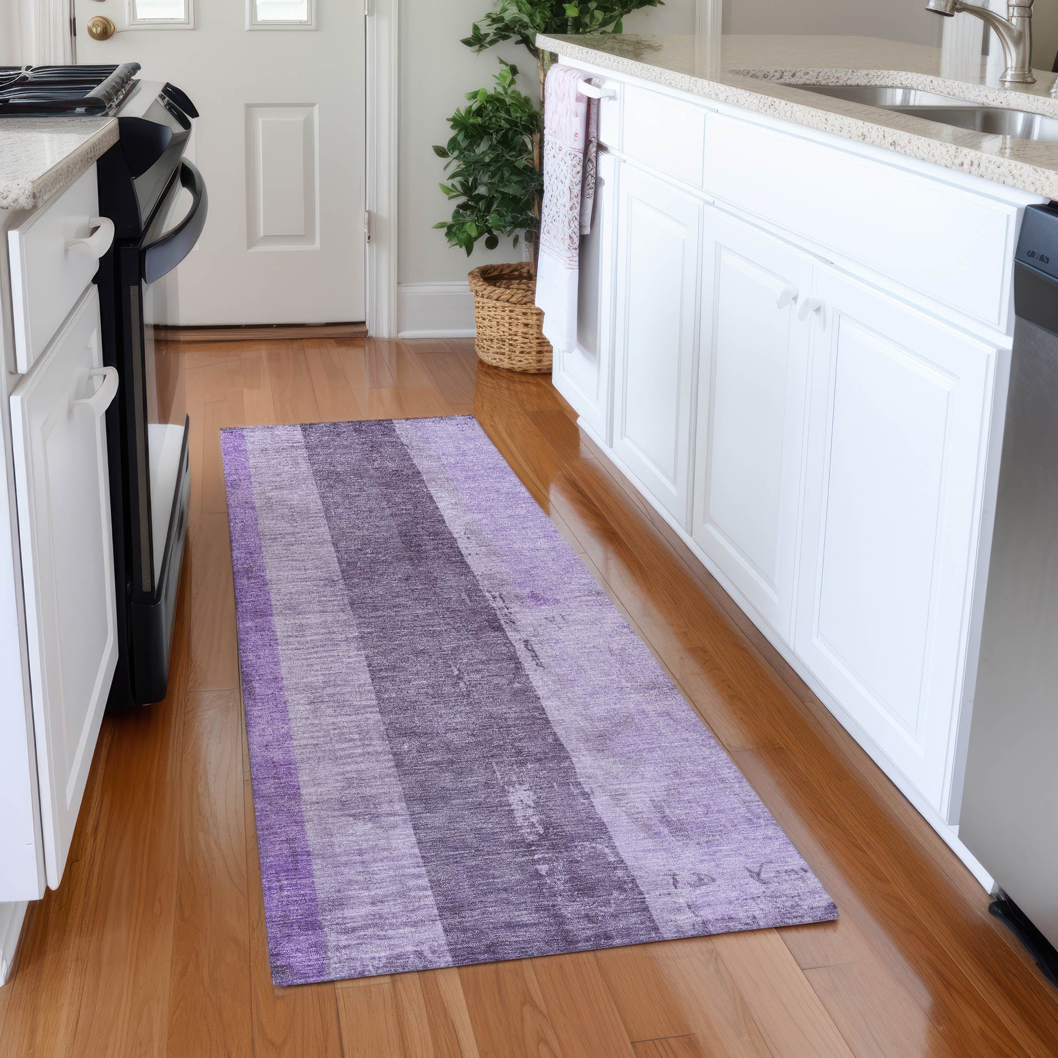 Antigua Machine Washable Transitional Purple Rug 2'3" x 7'6" #shape_Runner