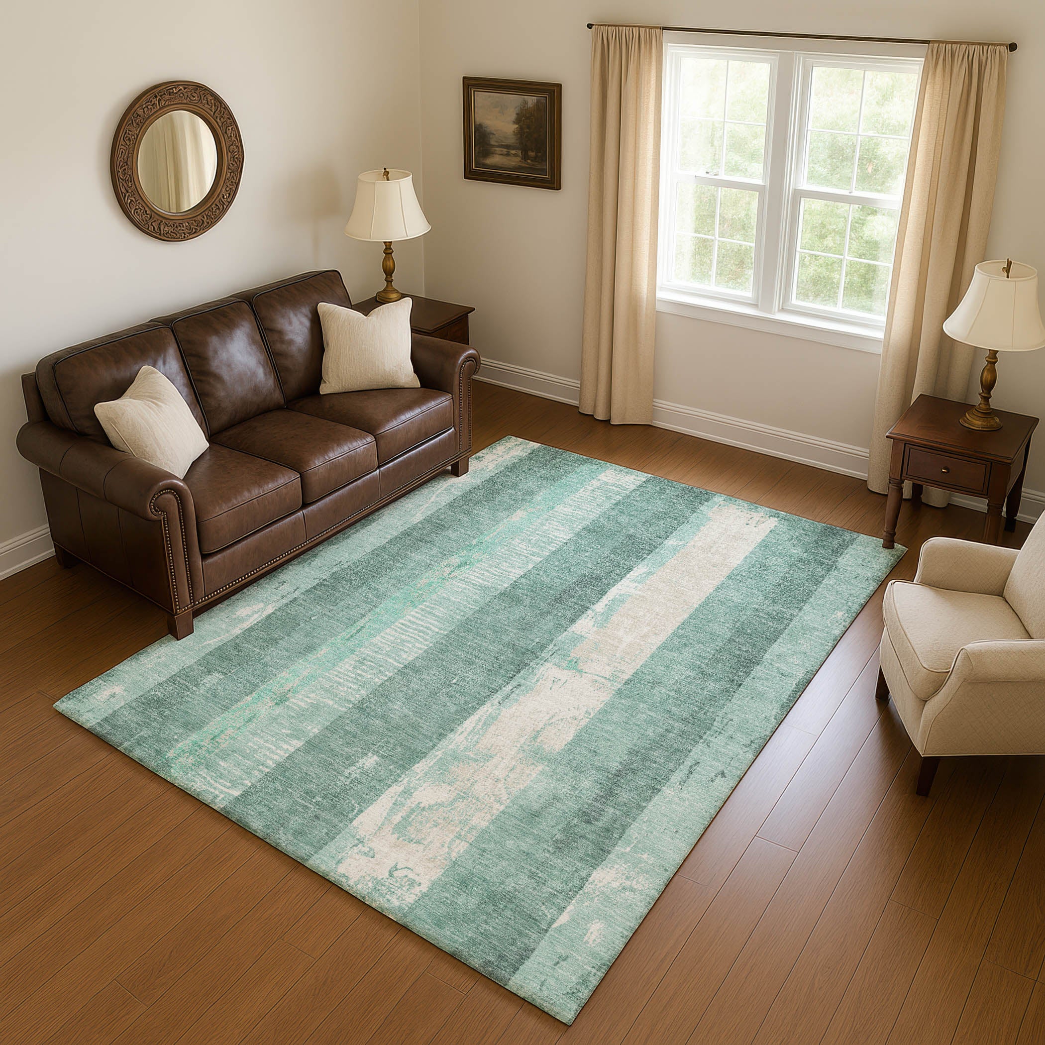 Antigua Machine Washable Transitional Seafoam Blue Rug 2'6" x 3'10" #shape_Rectangle