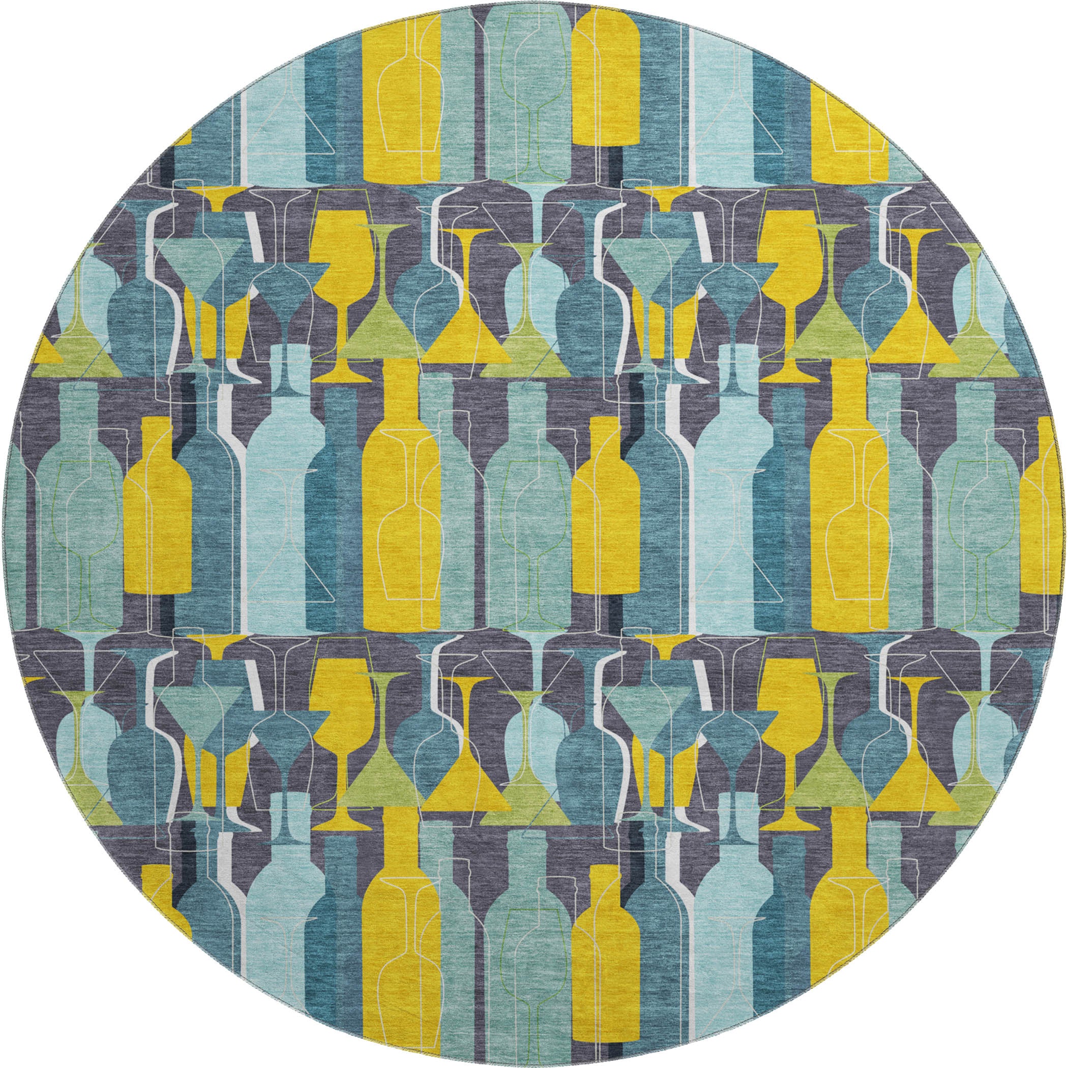 Lisbon Machine Washable Kitchen Blue Rug 8' x 8' #shape_Round