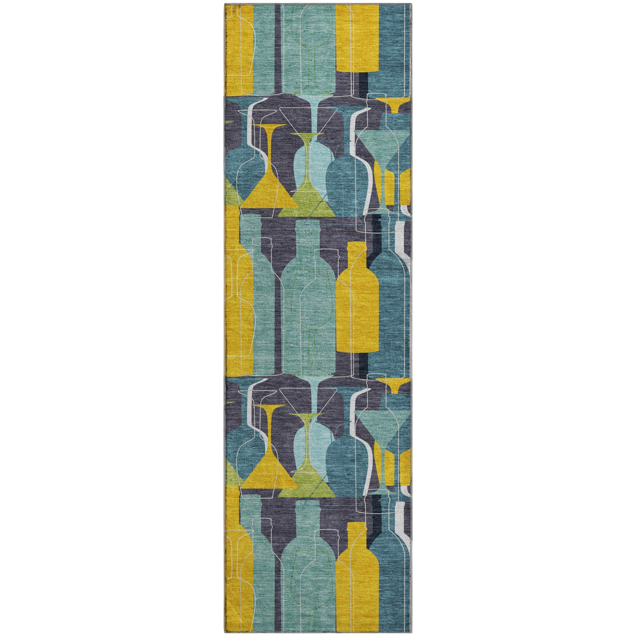 Lisbon Machine Washable Kitchen Blue Rug 2'3" x 7'6" #shape_Runner