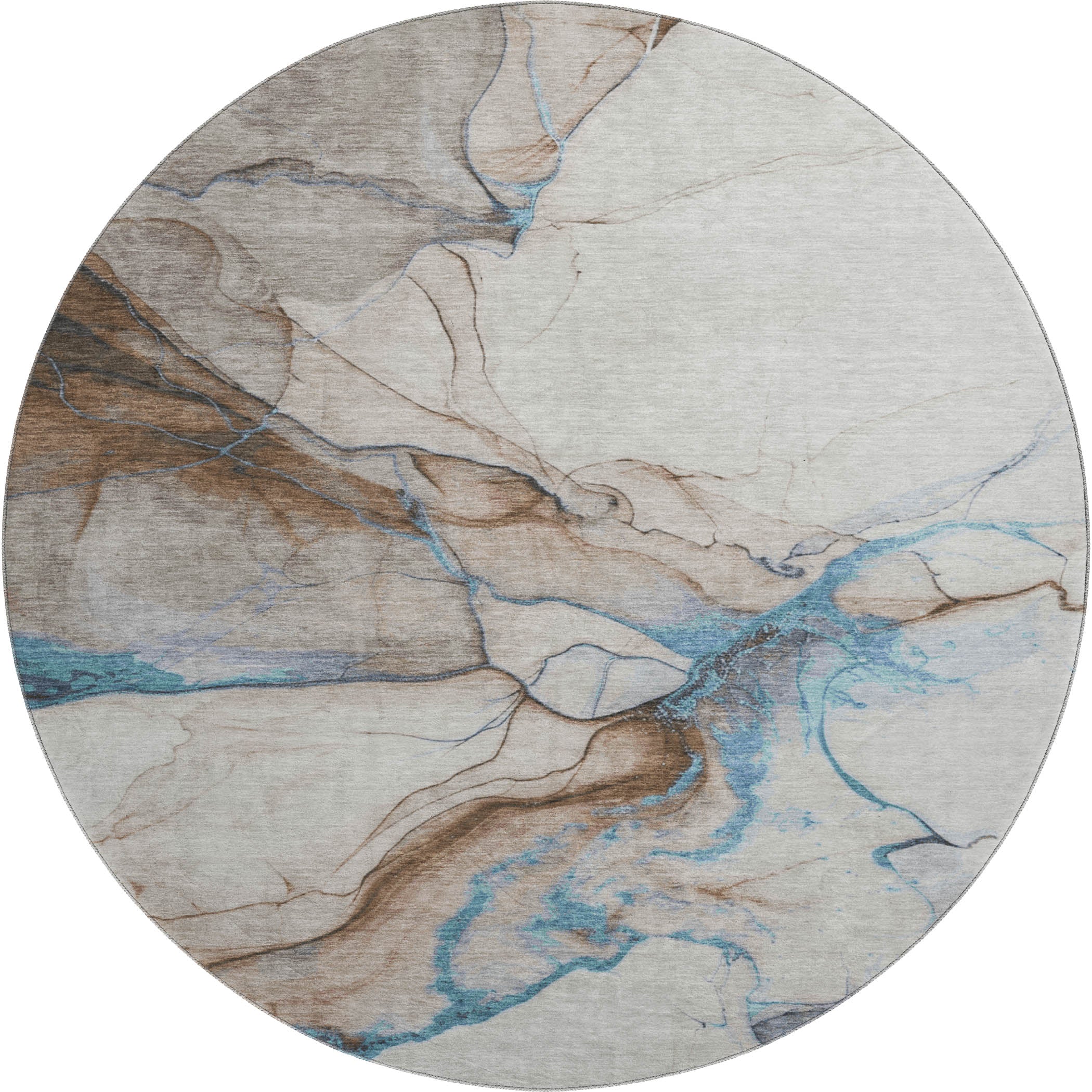 Bruges Machine Washable Transitional Beige Brown Rug 8' x 8' #shape_Round