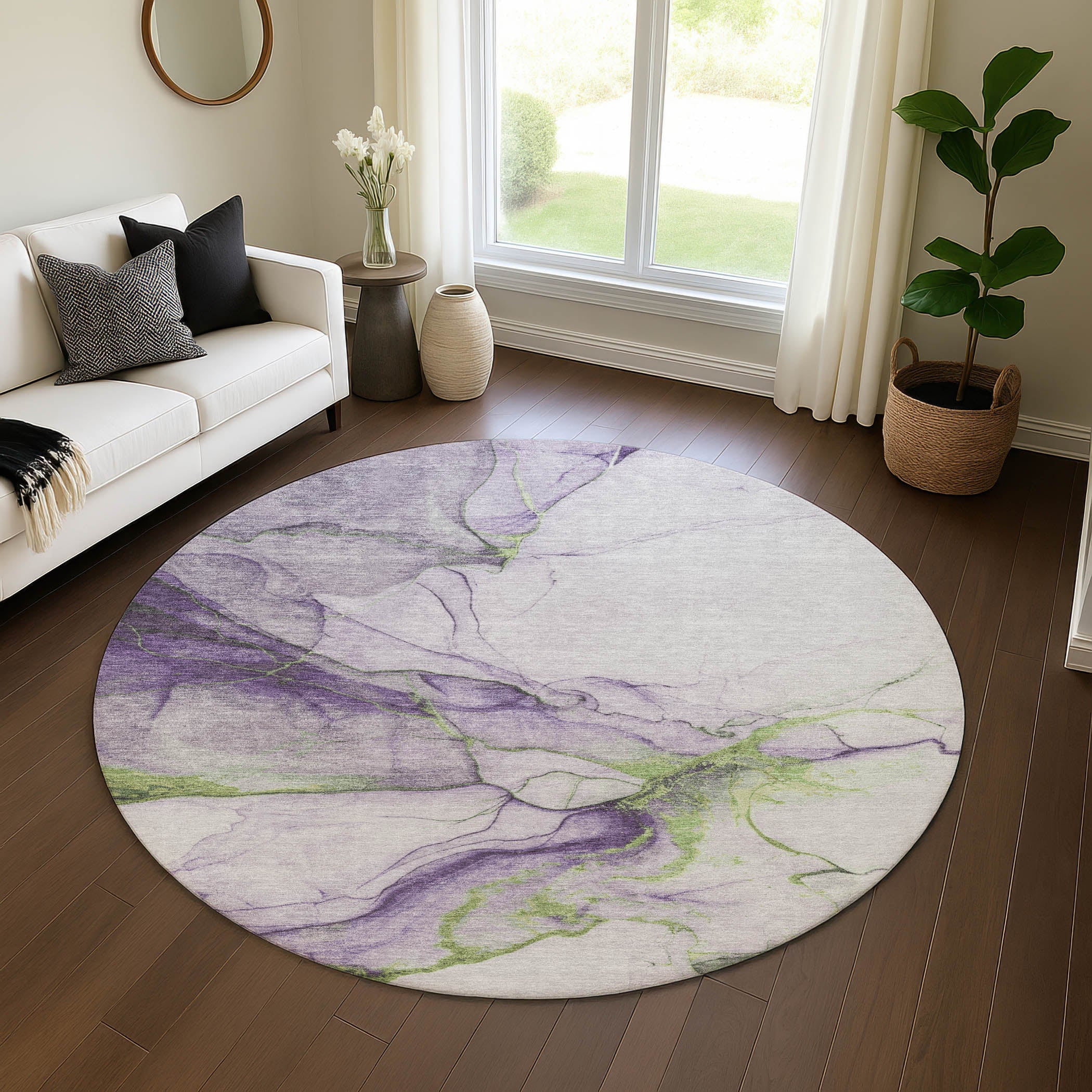 Bruges Machine Washable Transitional Purple Rug 8' x 8' #shape_Round
