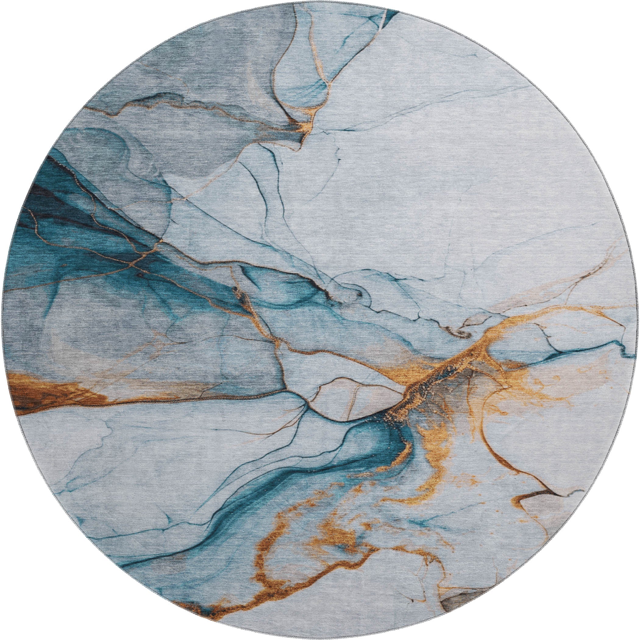 Bruges Machine Washable Transitional Sky Blue Rug 8' x 8' #shape_Round