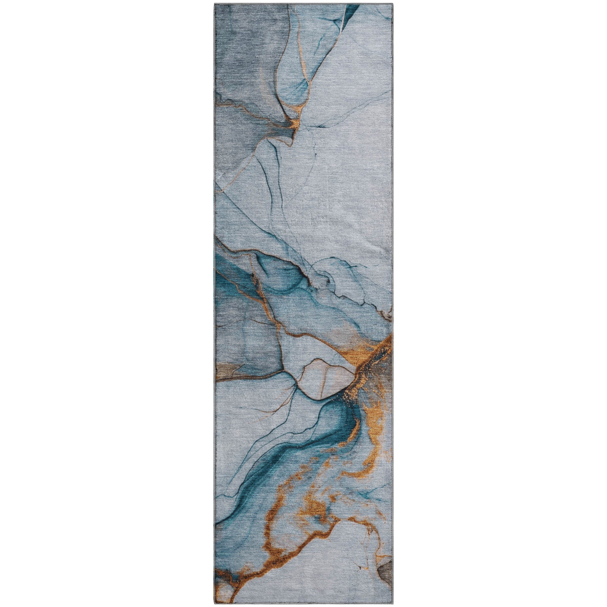 Bruges Machine Washable Transitional Sky Blue Rug 2'3" x 7'6" #shape_Runner