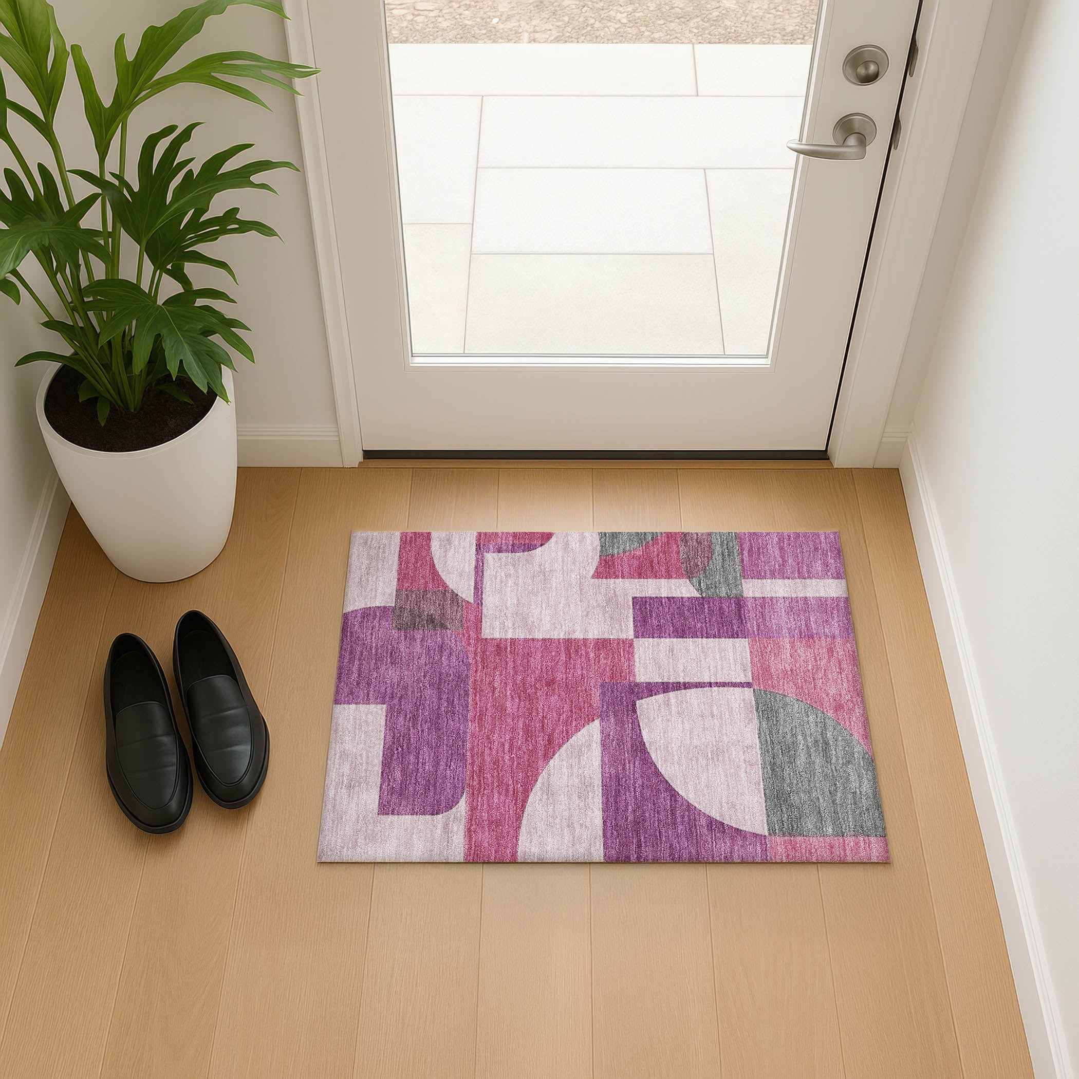 Queenstown Machine Washable Transitional Blush Pink Rug 1'8" x 2'6" #shape_Rectangle