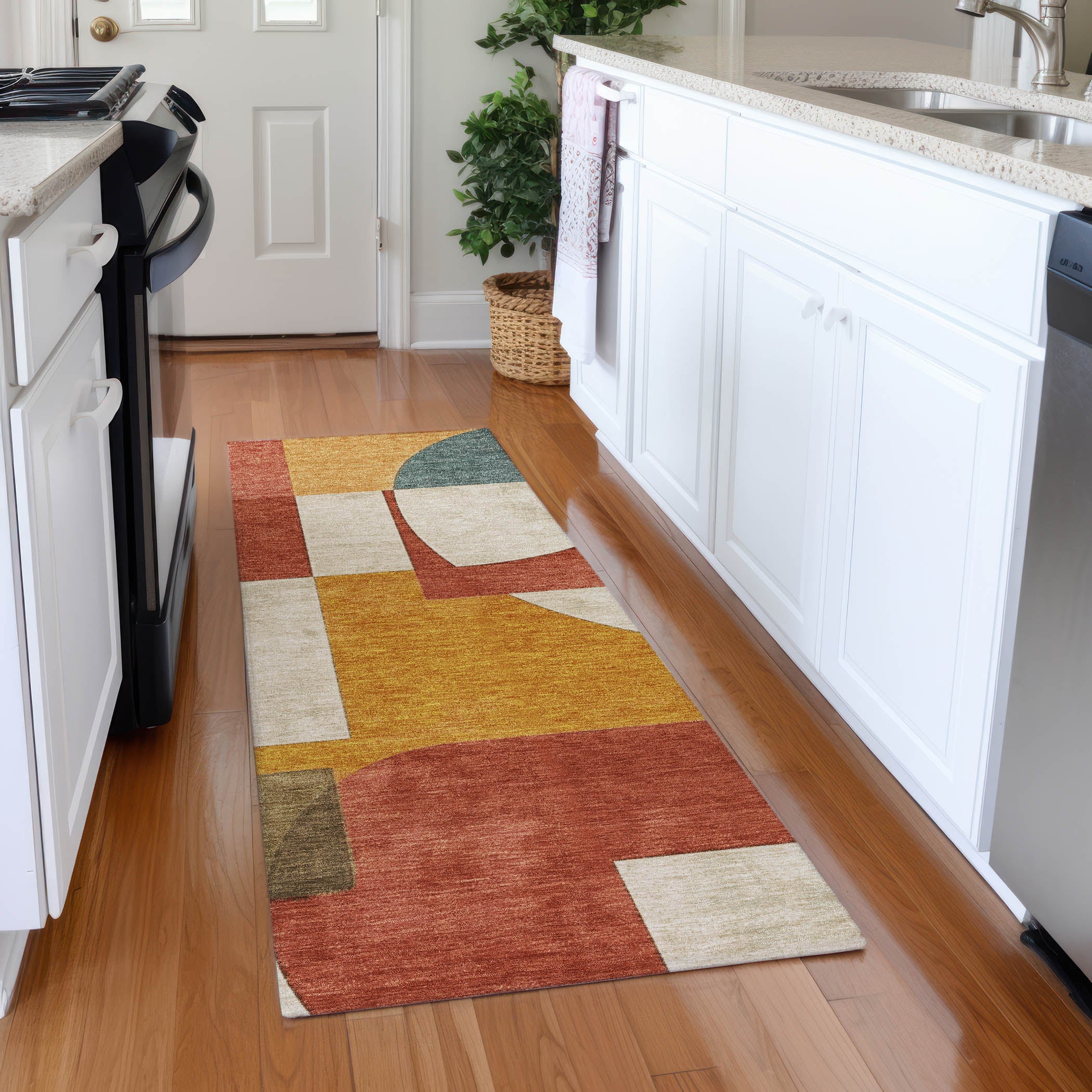 Queenstown Machine Washable Transitional Coral Orange Rug 2'3" x 7'6" #shape_Runner