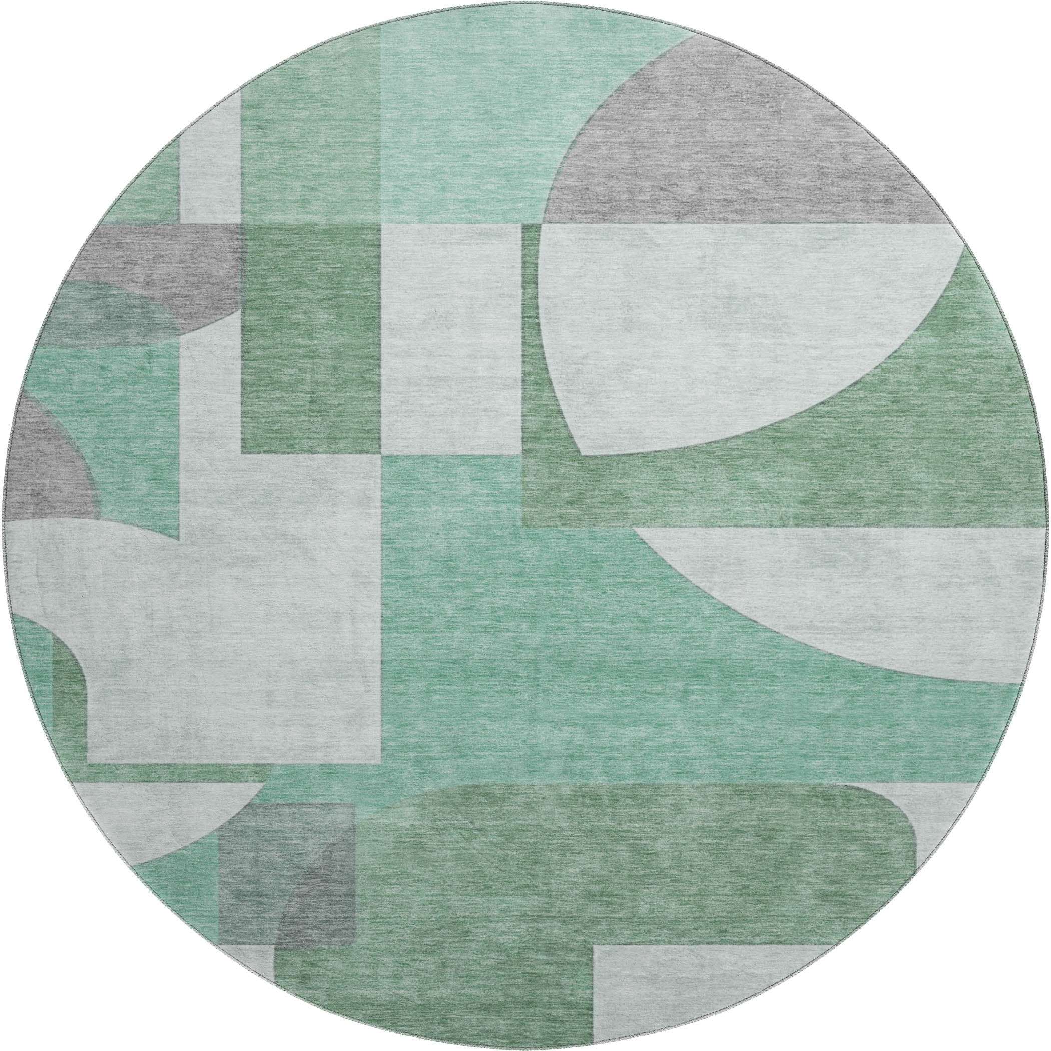 Queenstown Machine Washable Transitional Green Rug 8' x 8' #shape_Round