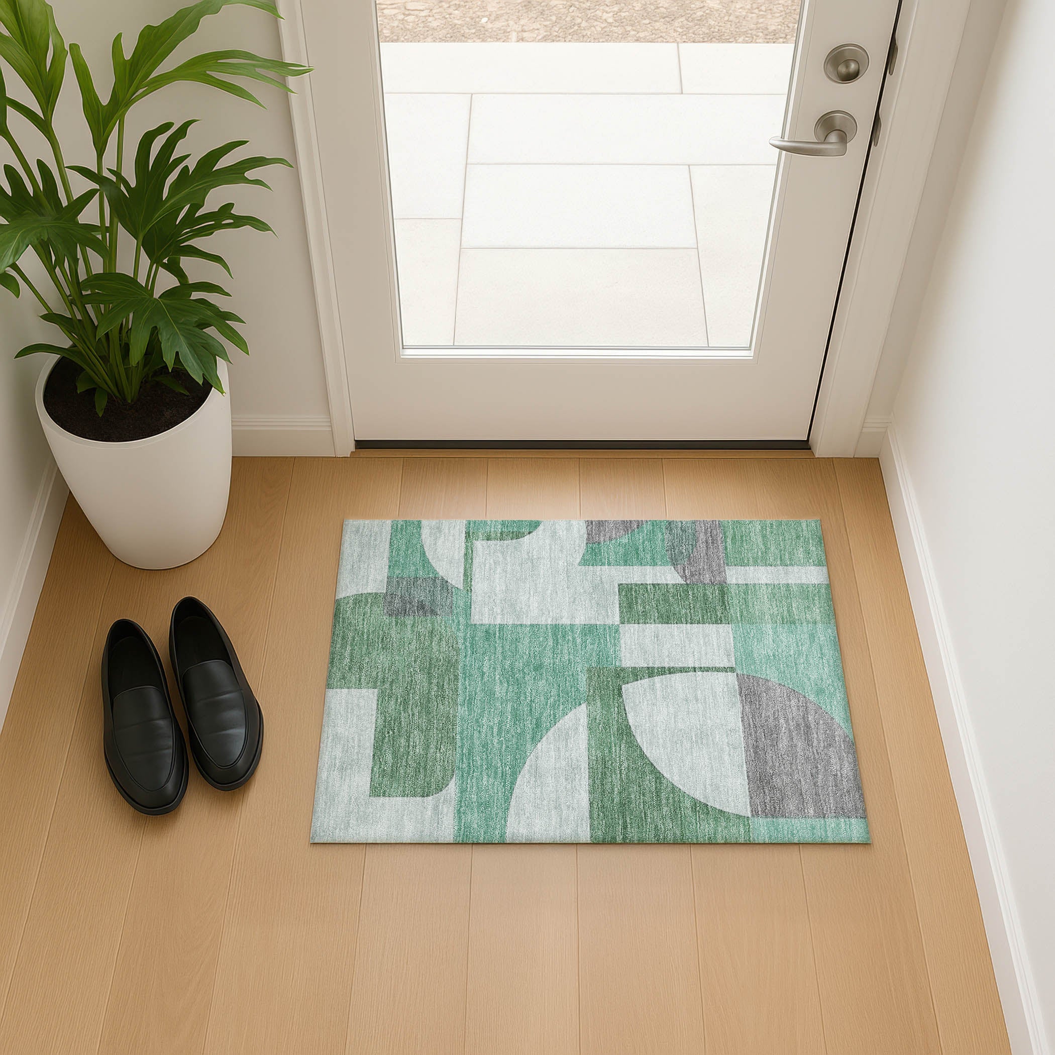Queenstown Machine Washable Transitional Green Rug 1'8" x 2'6" #shape_Rectangle