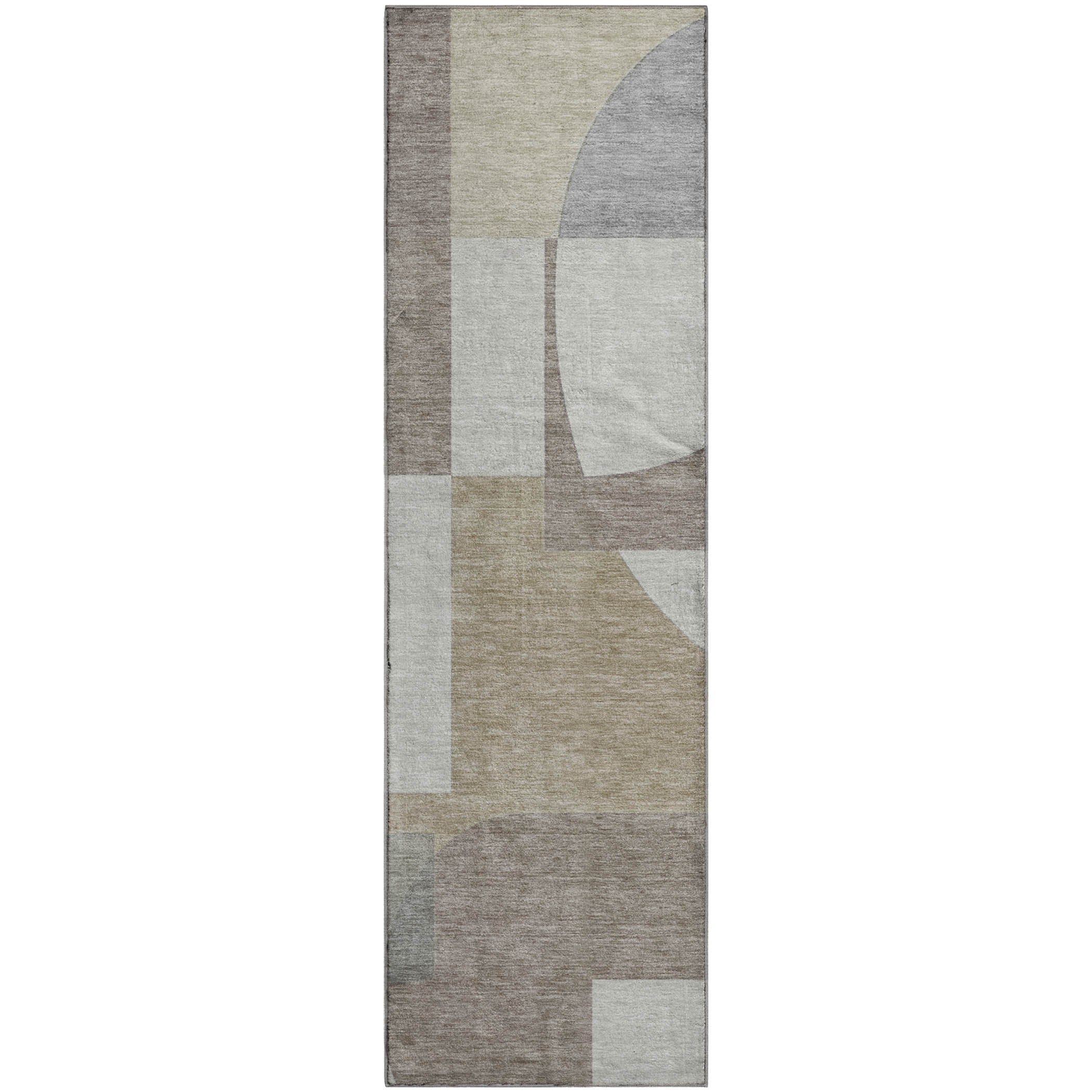 Queenstown Machine Washable Transitional Khaki Brown Rug 2'3" x 7'6" #shape_Runner