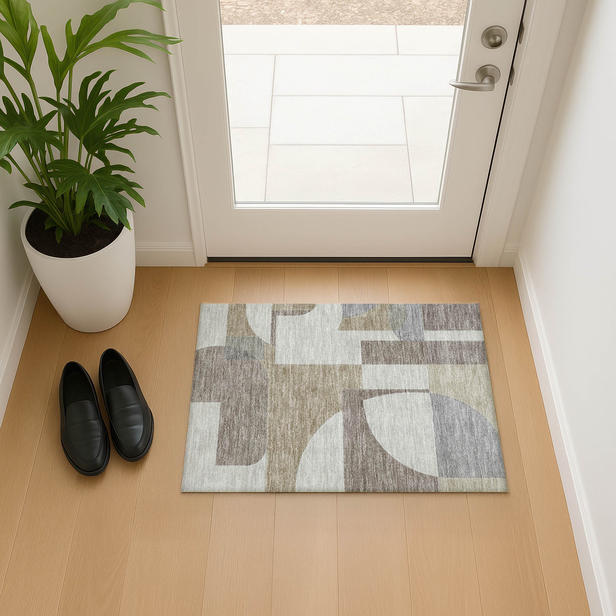 Queenstown Machine Washable Transitional Khaki Brown Rug 1'8" x 2'6" #shape_Rectangle