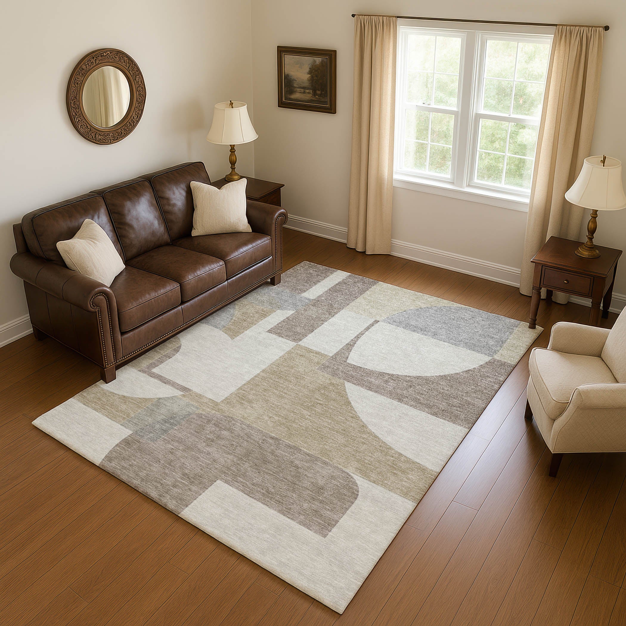 Queenstown Machine Washable Transitional Khaki Brown Rug 2'6" x 3'10" #shape_Rectangle