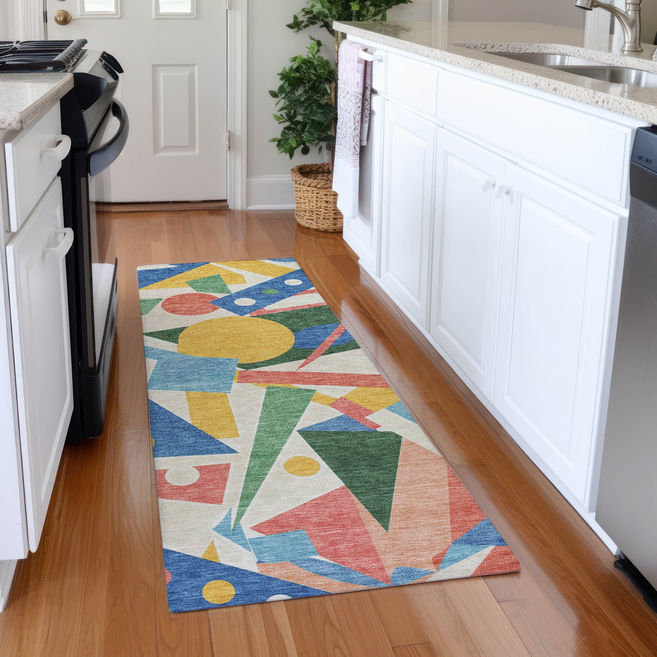 Seville Machine Washable Transitional Blue Rug 2'3" x 7'6" #shape_Runner