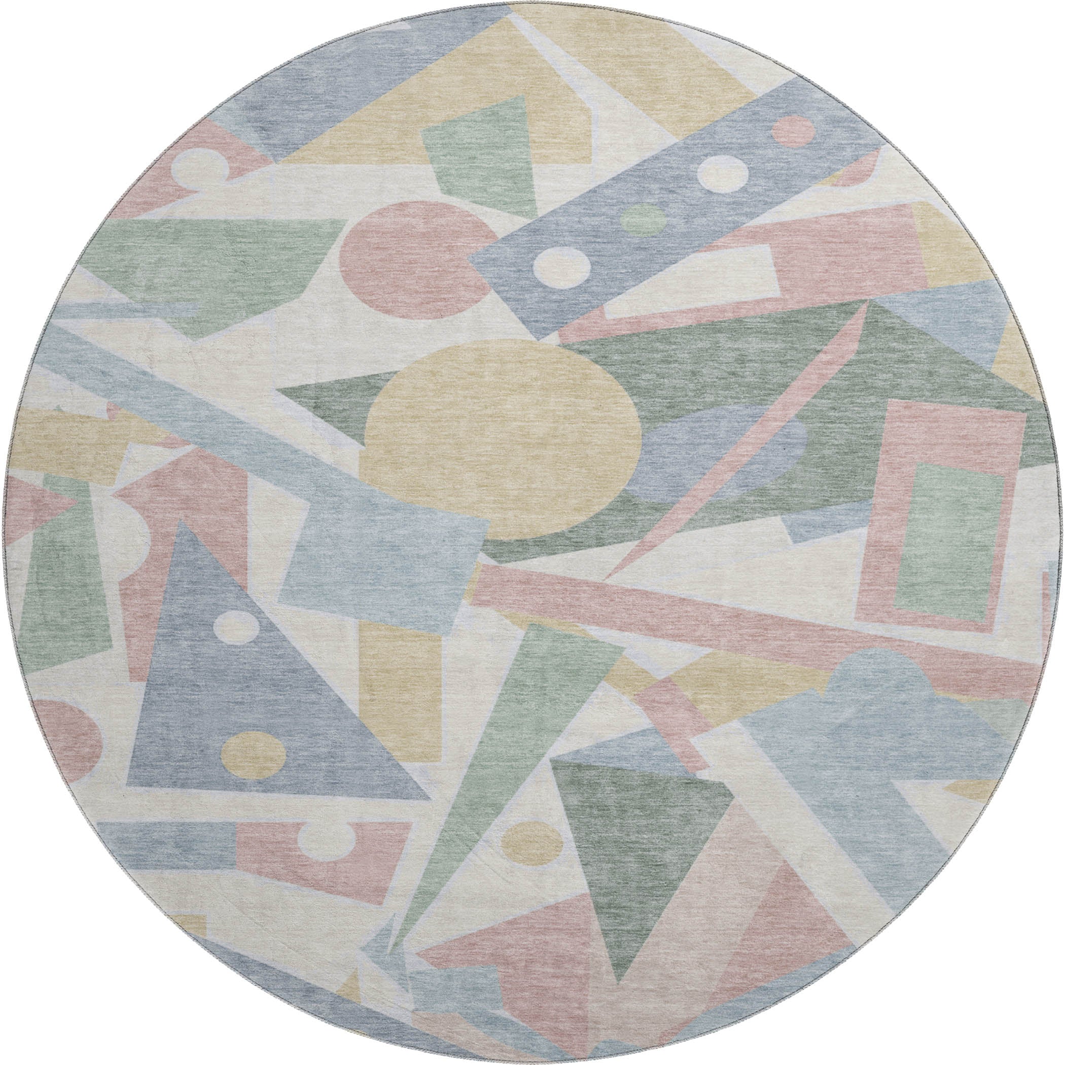 Seville Machine Washable Transitional Sky Blue Rug 8' x 8' #shape_Round
