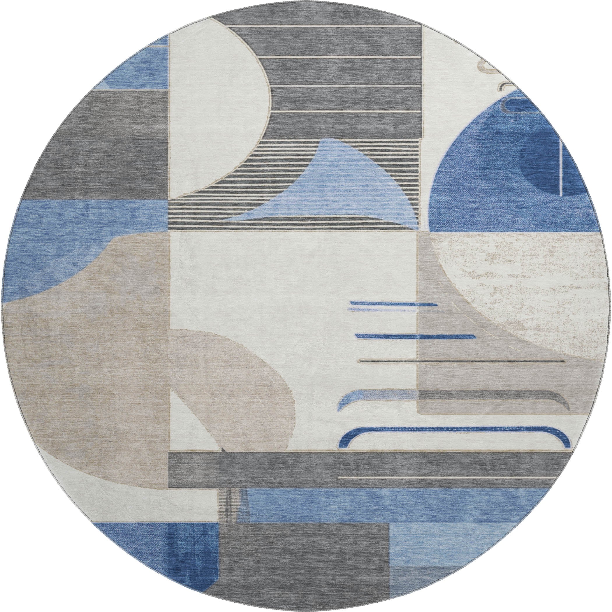 Oaxaca Machine Washable Transitional Blue Rug 8' x 8' #shape_Round