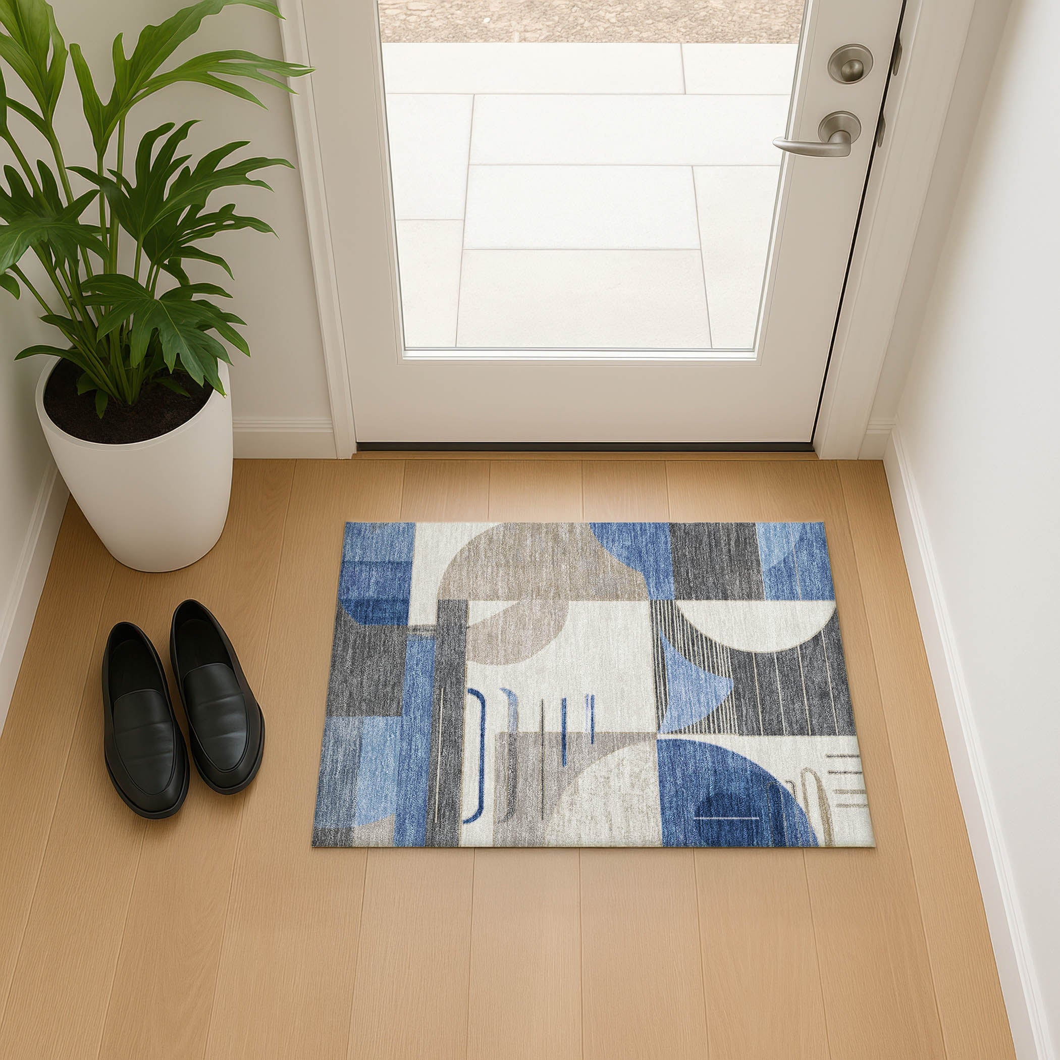 Oaxaca Machine Washable Transitional Blue Rug 1'8" x 2'6" #shape_Rectangle