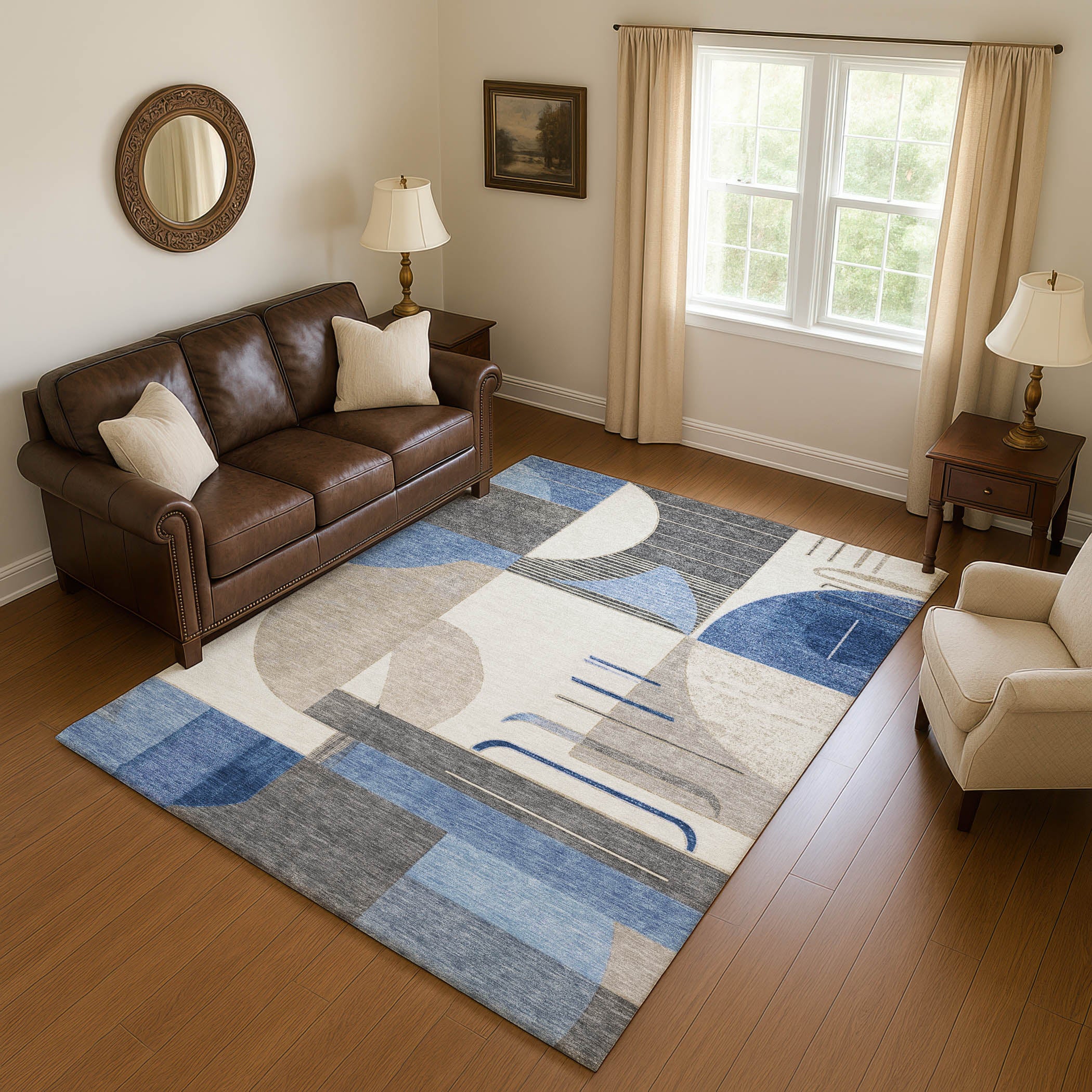 Oaxaca Machine Washable Transitional Blue Rug 2'6" x 3'10" #shape_Rectangle