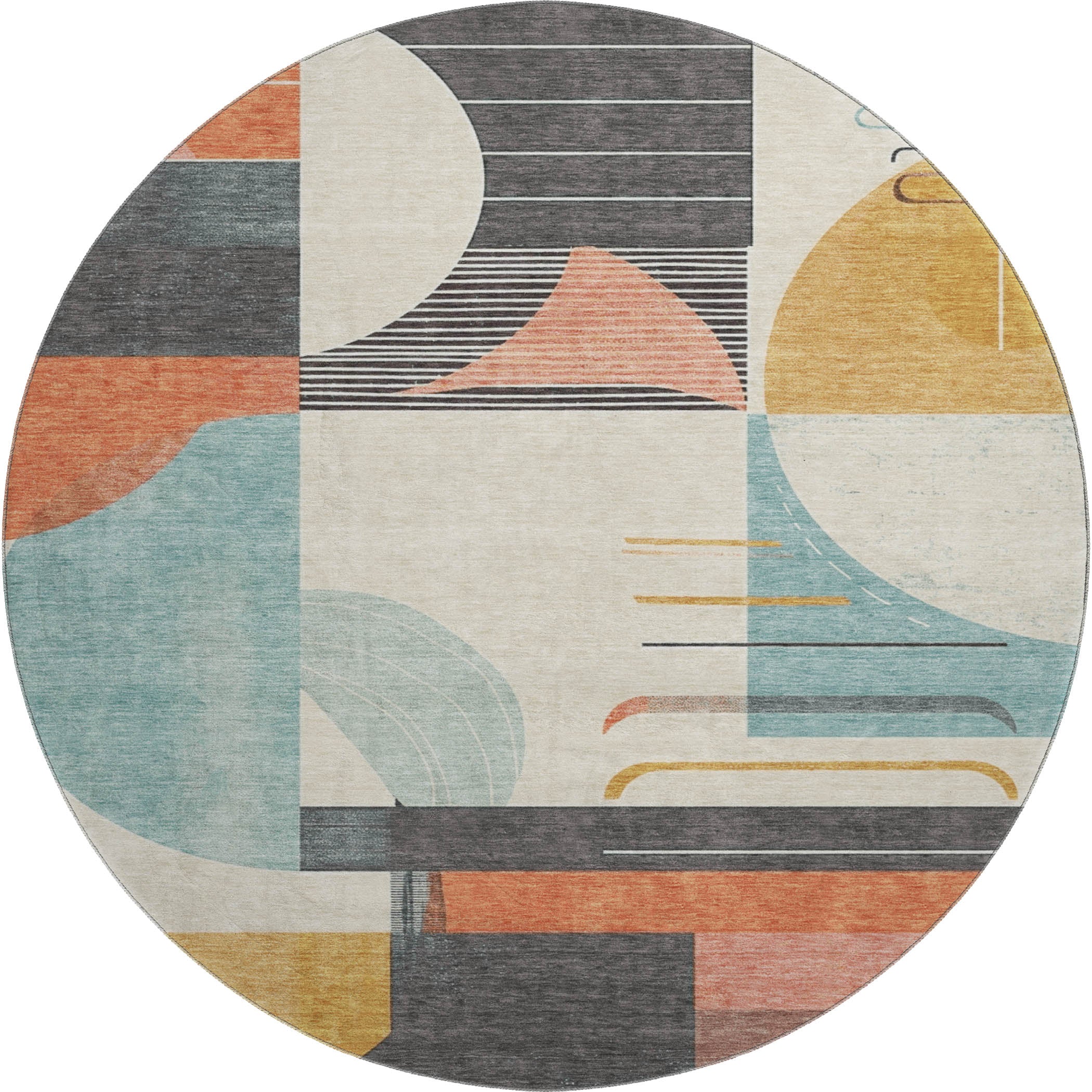 Oaxaca Machine Washable Transitional Gray Rug 8' x 8' #shape_Round