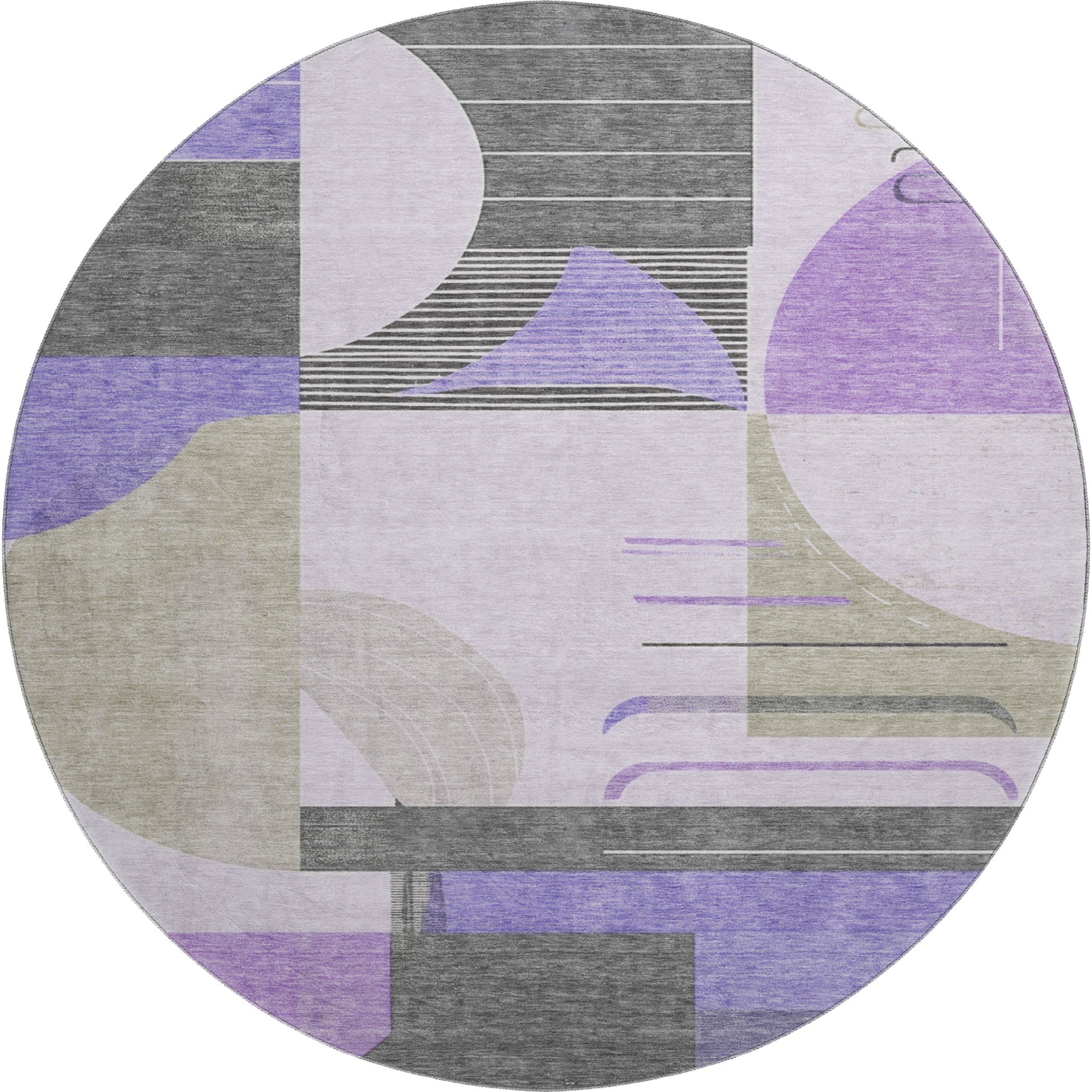 Oaxaca Machine Washable Transitional Lavender Purple Rug 8' x 8' #shape_Round
