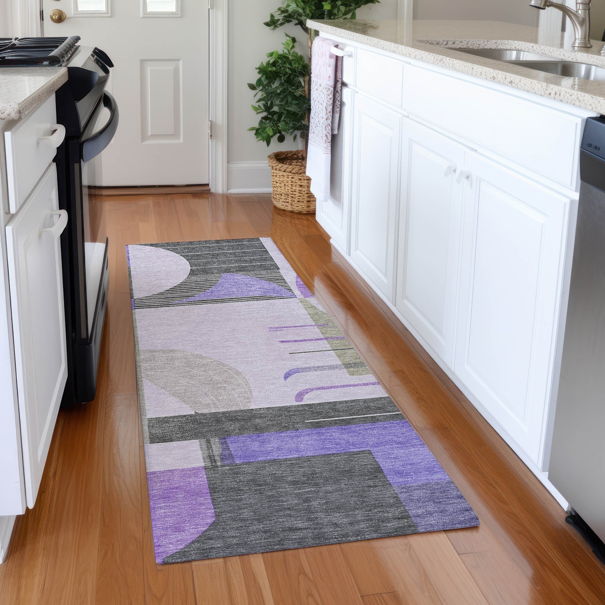 Oaxaca Machine Washable Transitional Lavender Purple Rug 2'3" x 7'6" #shape_Runner