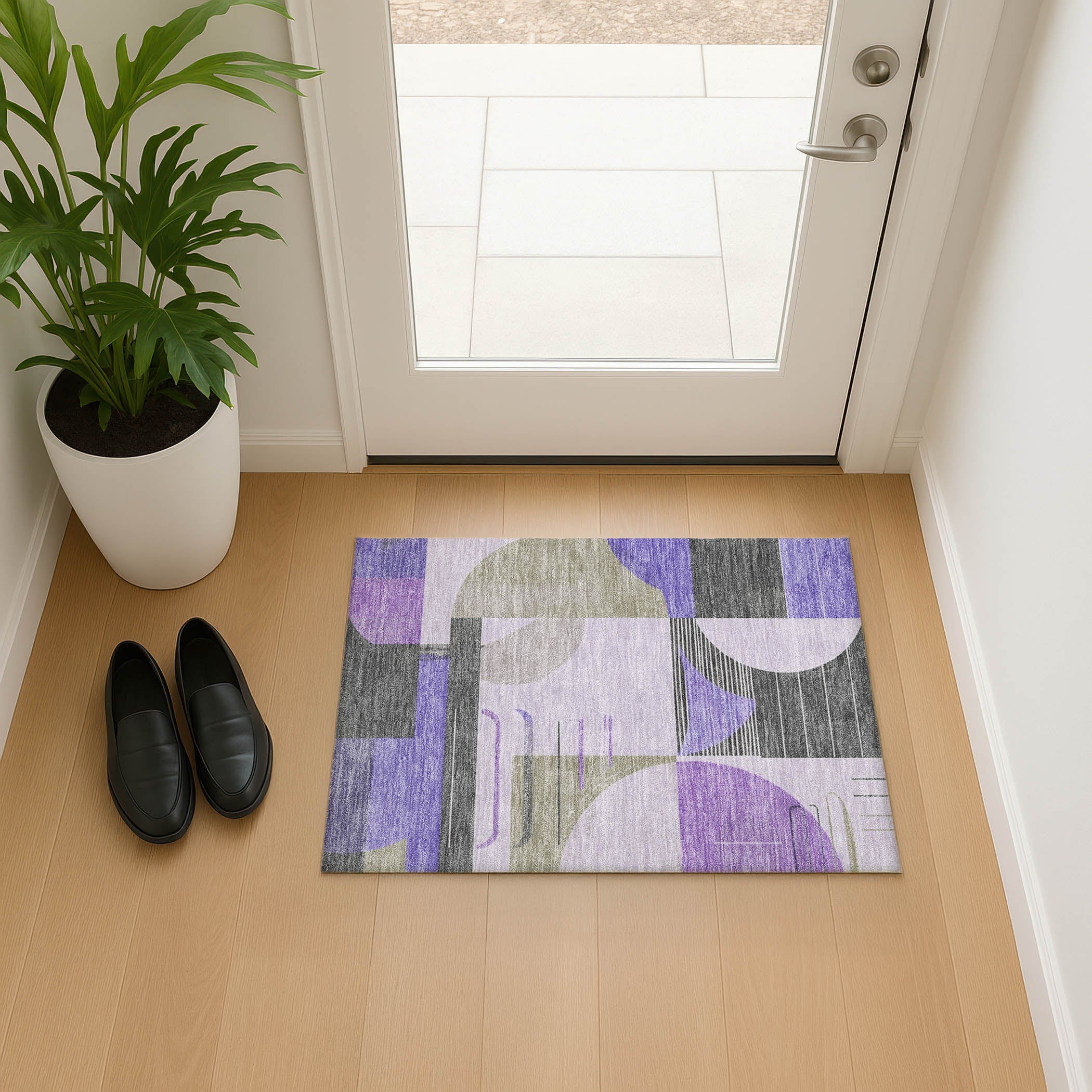 Oaxaca Machine Washable Transitional Lavender Purple Rug 1'8" x 2'6" #shape_Rectangle