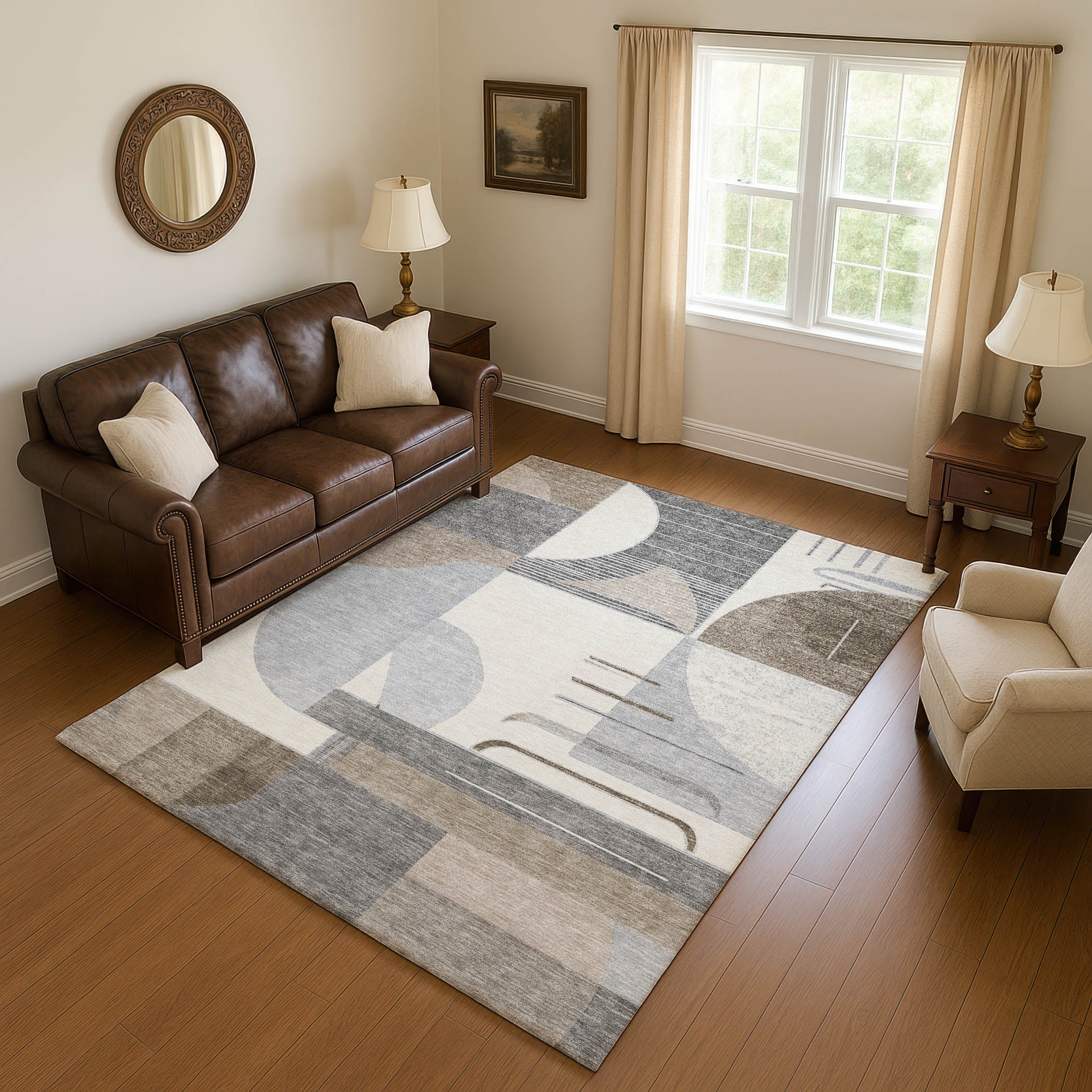 Oaxaca Machine Washable Transitional Taupe Brown Rug 2'6" x 3'10" #shape_Rectangle
