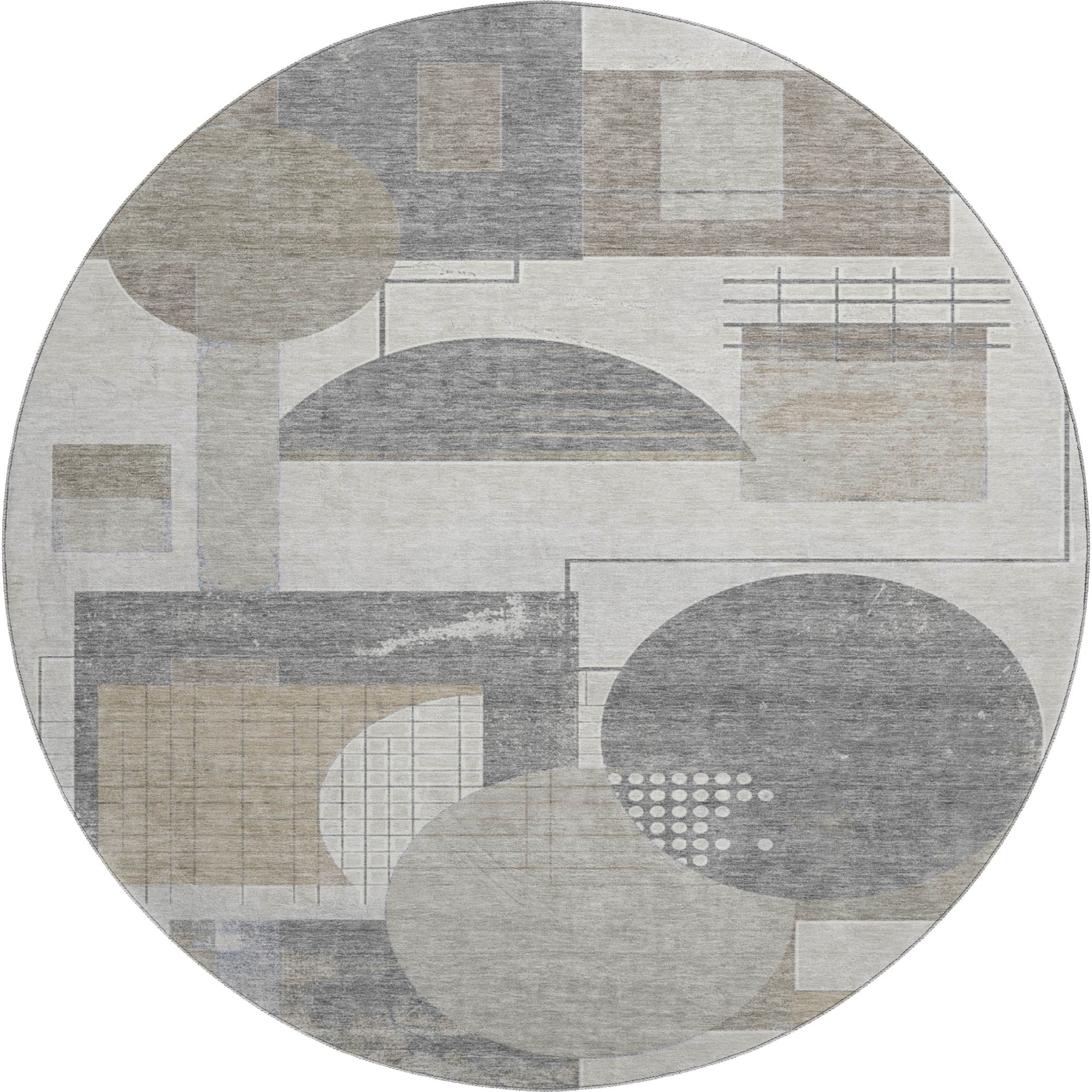 Split Machine Washable Transitional Beige Brown Rug 8' x 8' #shape_Round
