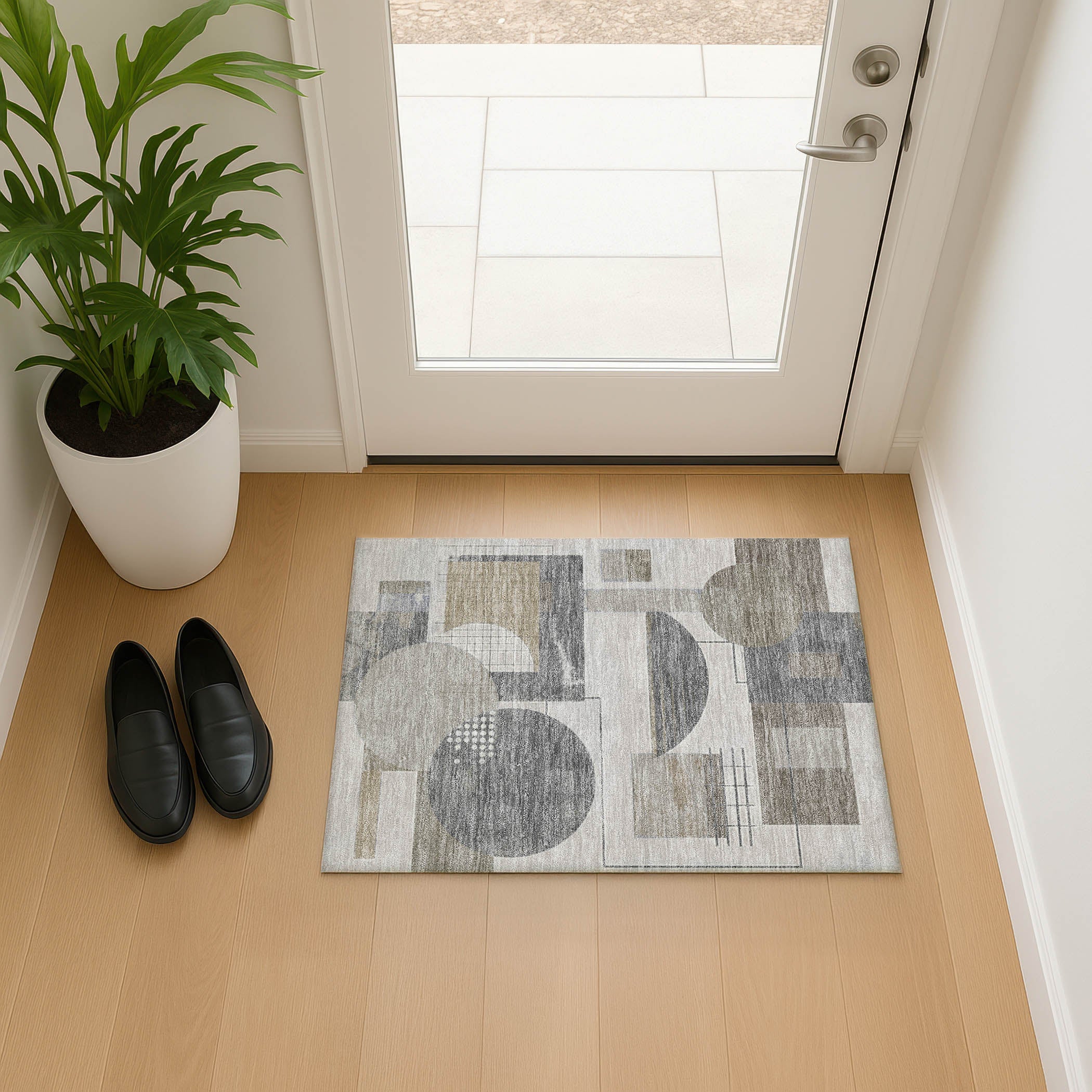 Split Machine Washable Transitional Beige Brown Rug 1'8" x 2'6" #shape_Rectangle