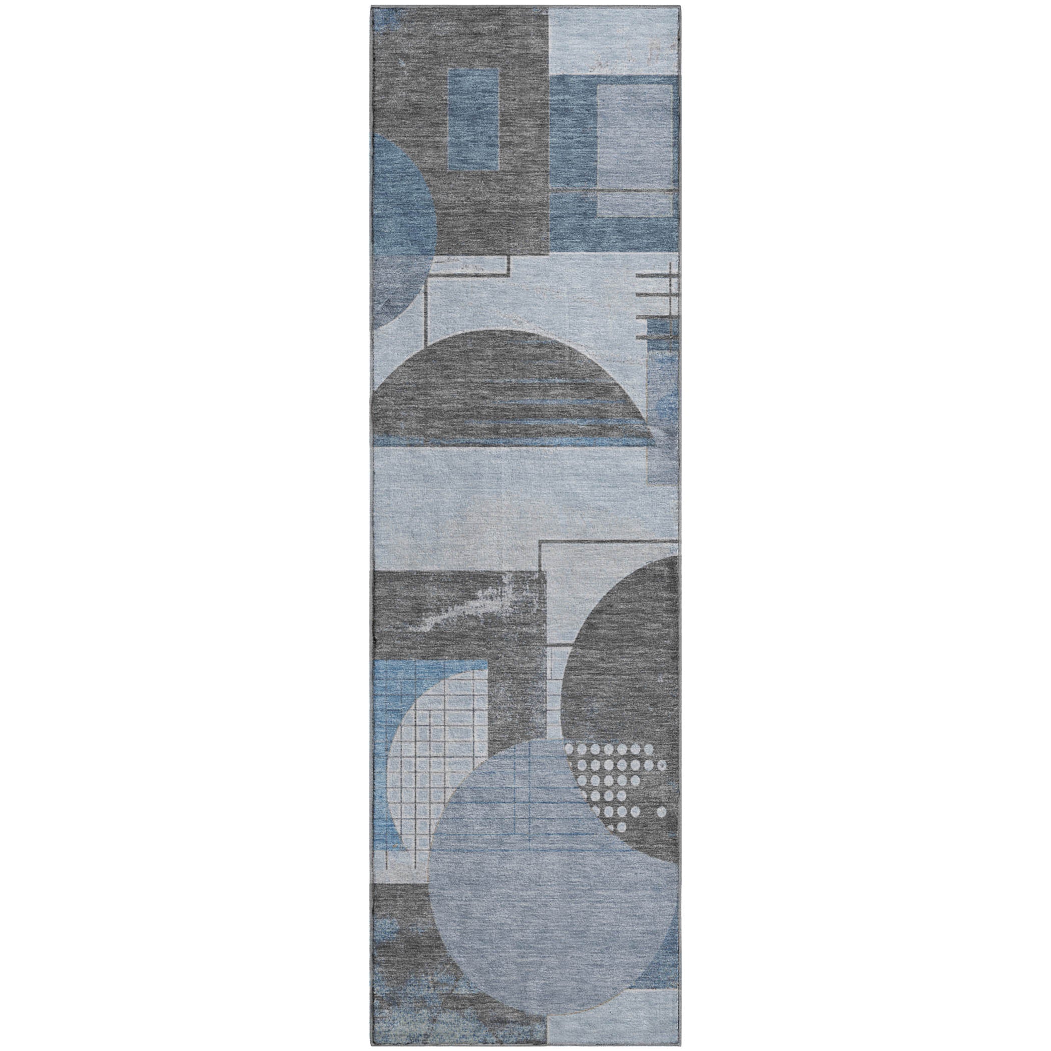 Split Machine Washable Transitional Blue Rug 2'3" x 7'6" #shape_Runner