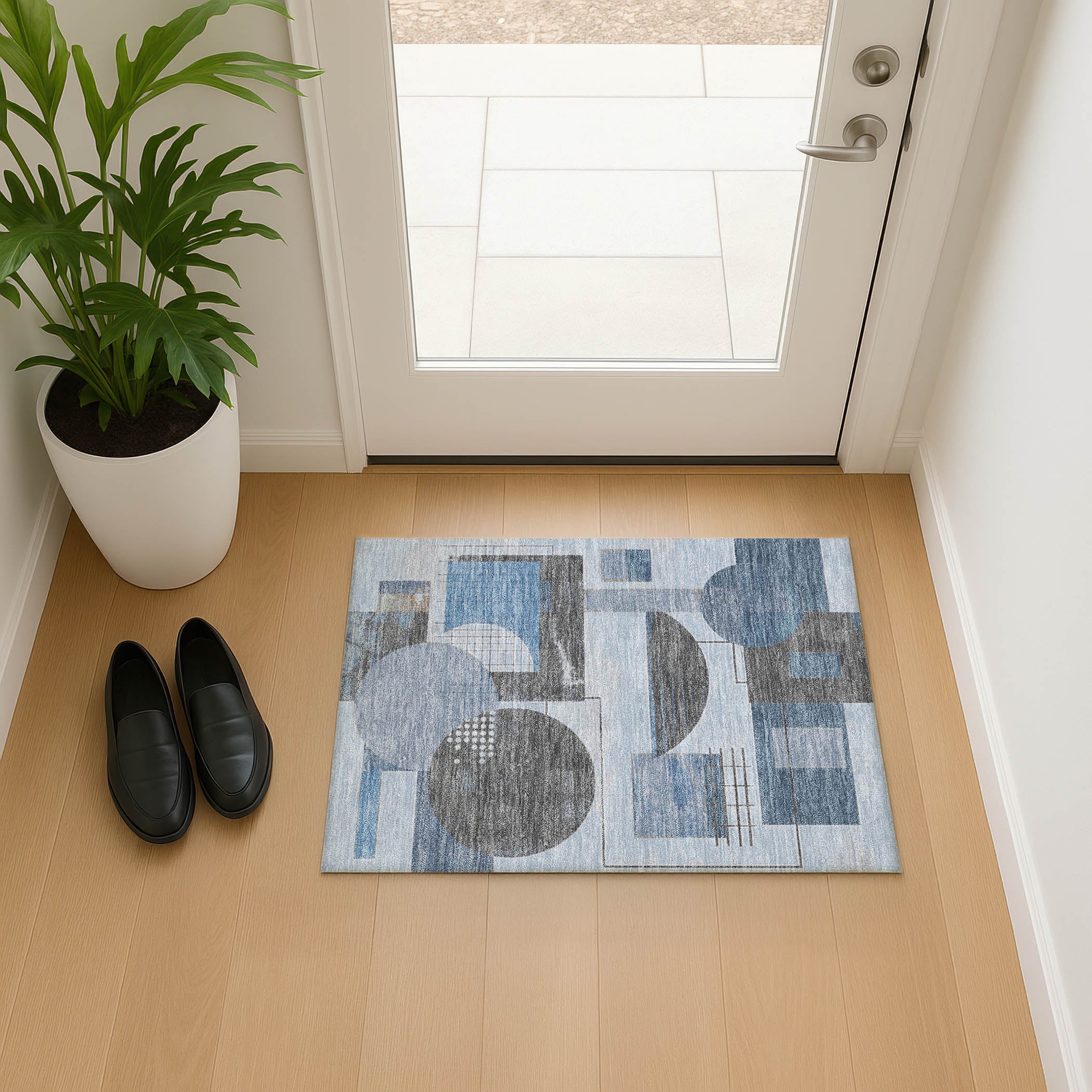 Split Machine Washable Transitional Blue Rug 1'8" x 2'6" #shape_Rectangle