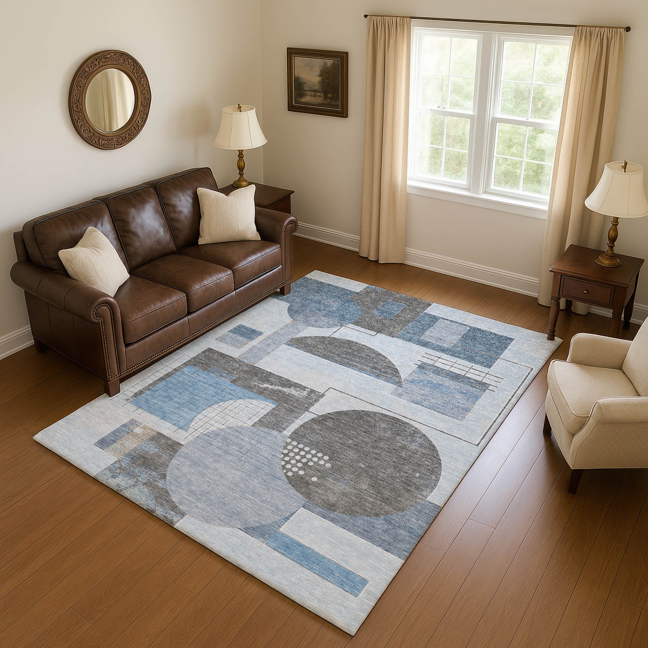 Split Machine Washable Transitional Blue Rug 2'6" x 3'10" #shape_Rectangle