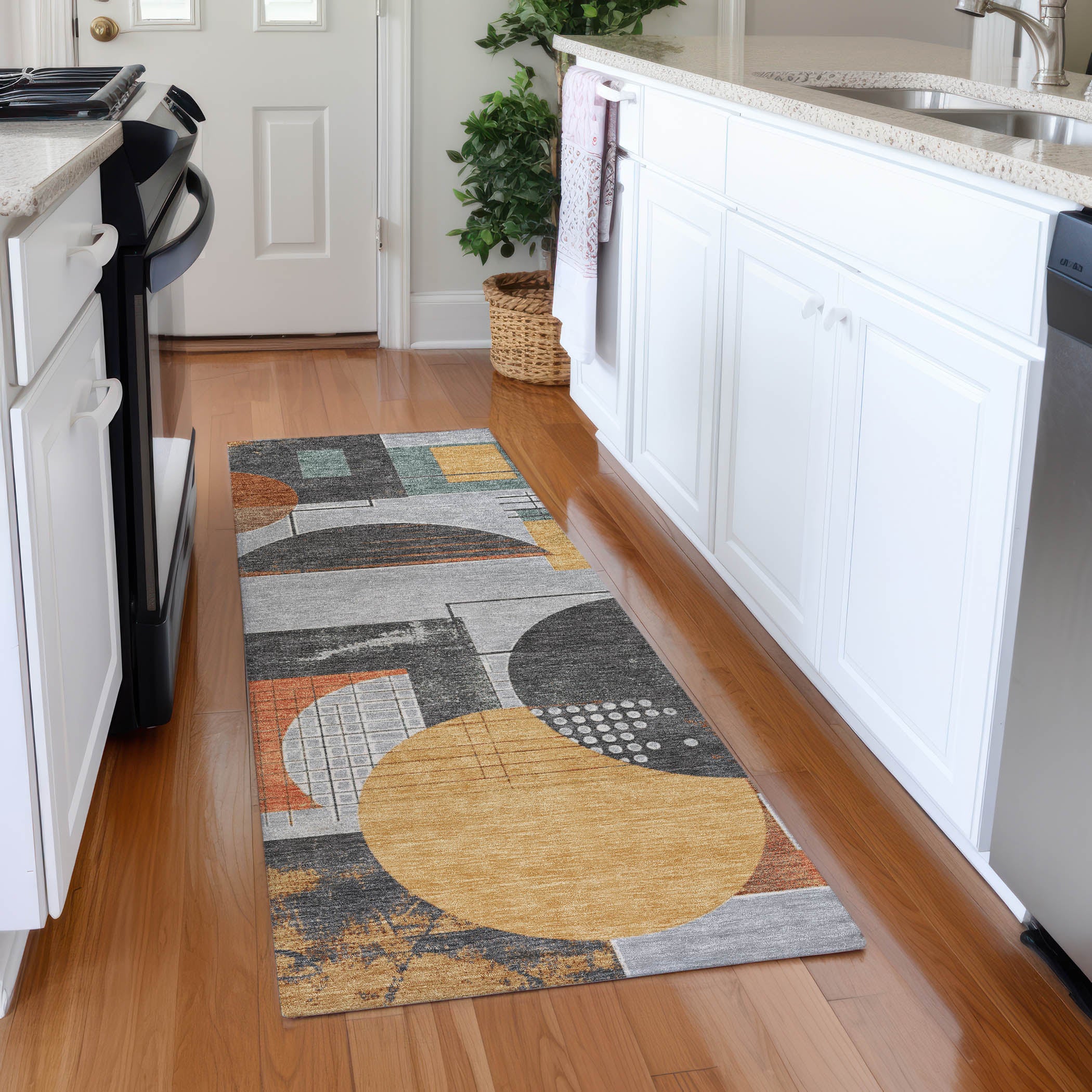 Split Machine Washable Transitional Gray Rug 2'3" x 7'6" #shape_Runner