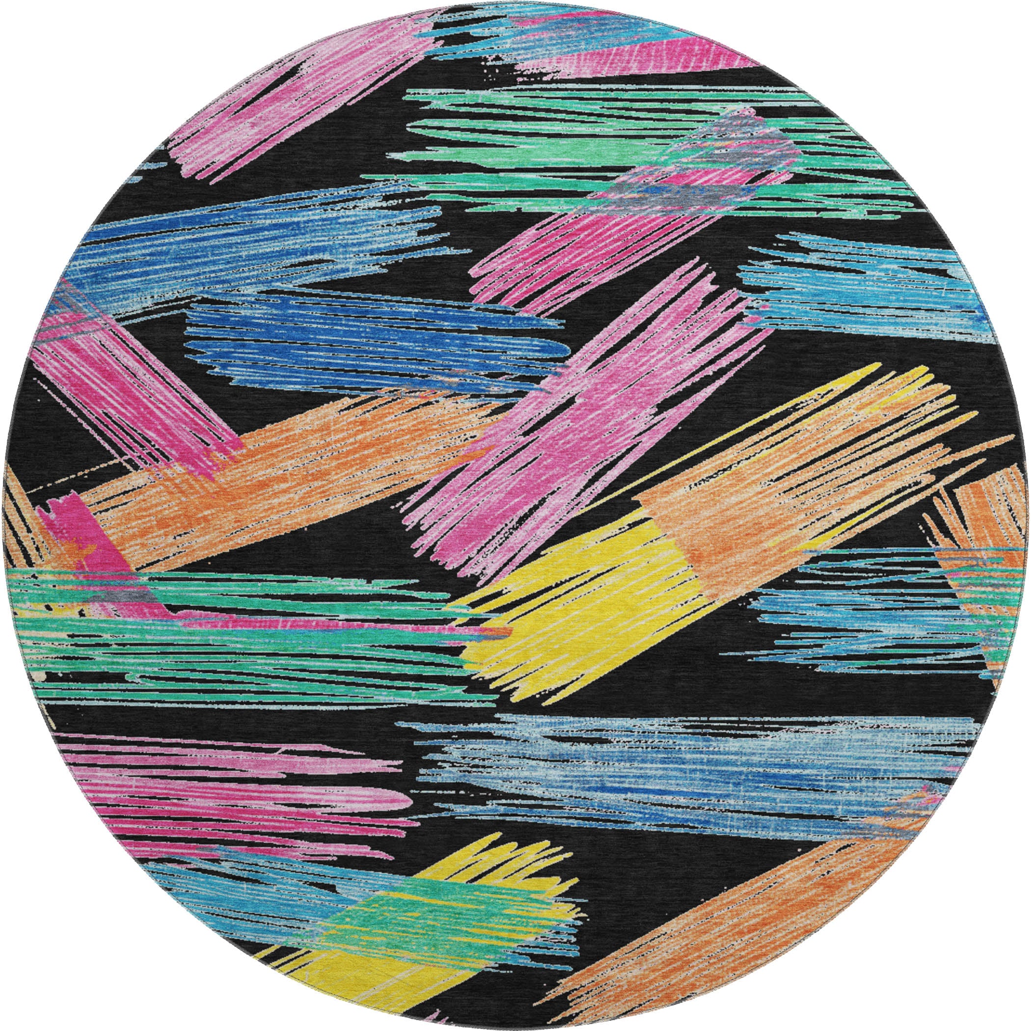 Bruges Machine Washable Transitional Black Rug 8' x 8' #shape_Round